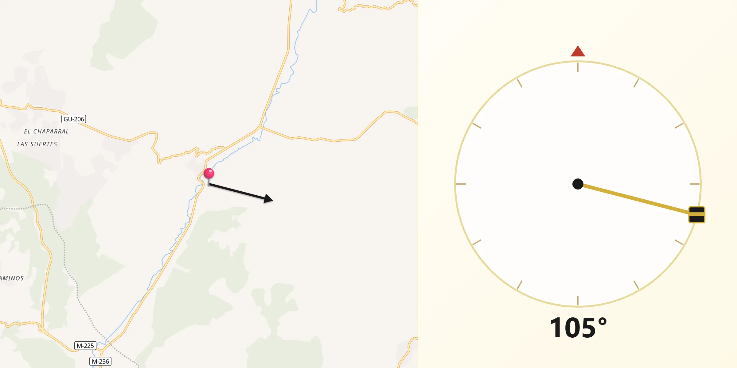 Dirección de la Qibla desde Loranca de Tajuña