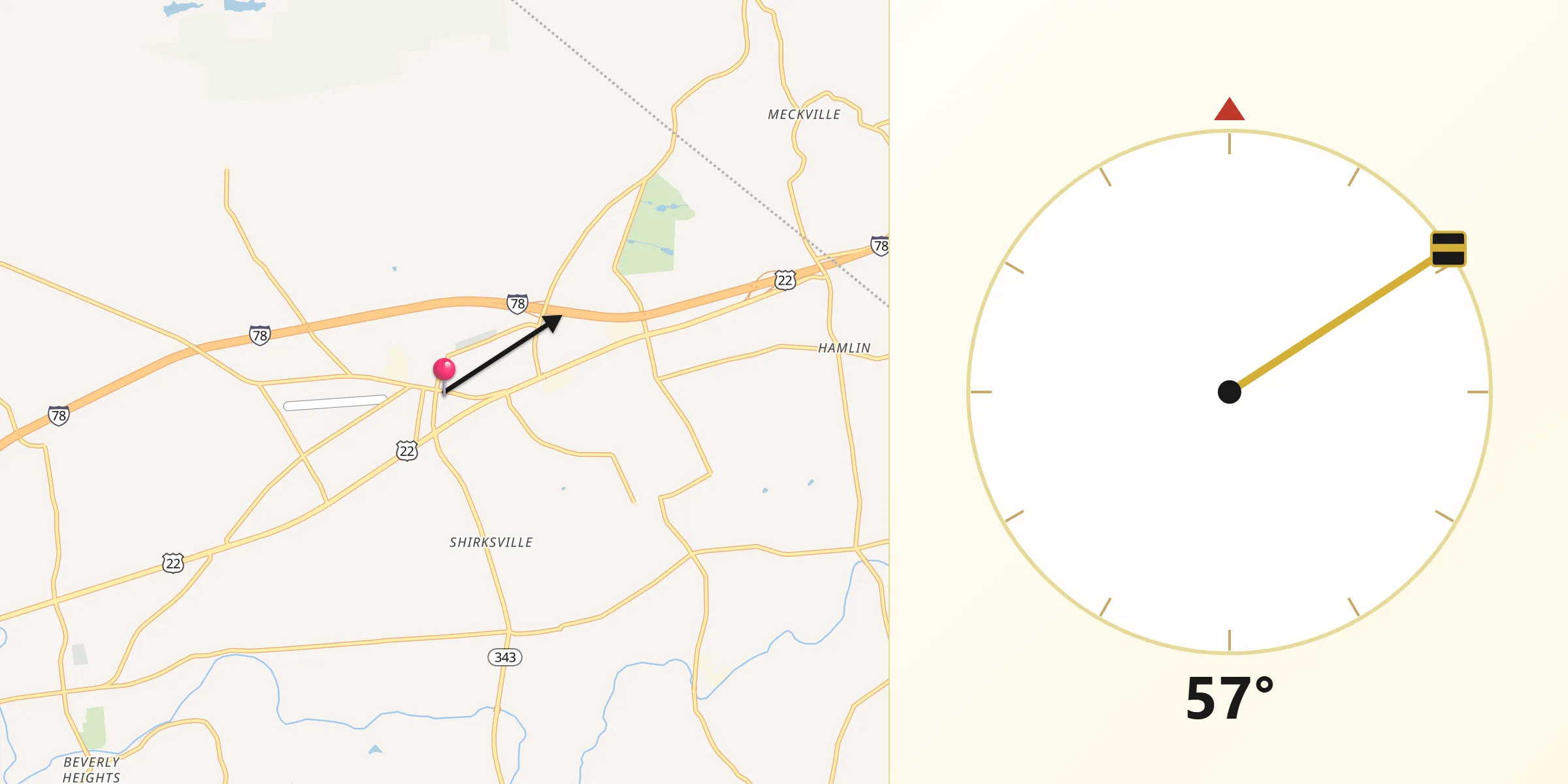 Qibla Direction from Fredericksburg