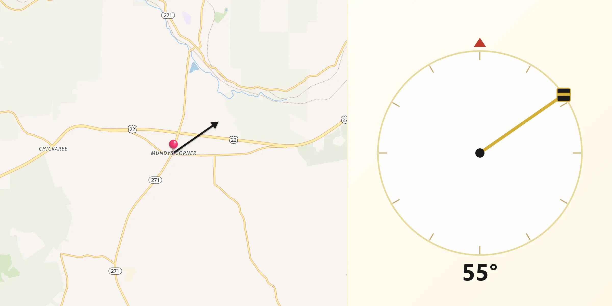 Qibla Direction from Mundys Corner
