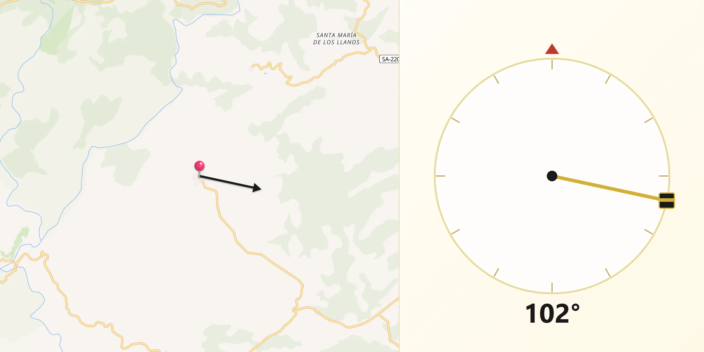 Dirección de la Qibla desde Pinedas