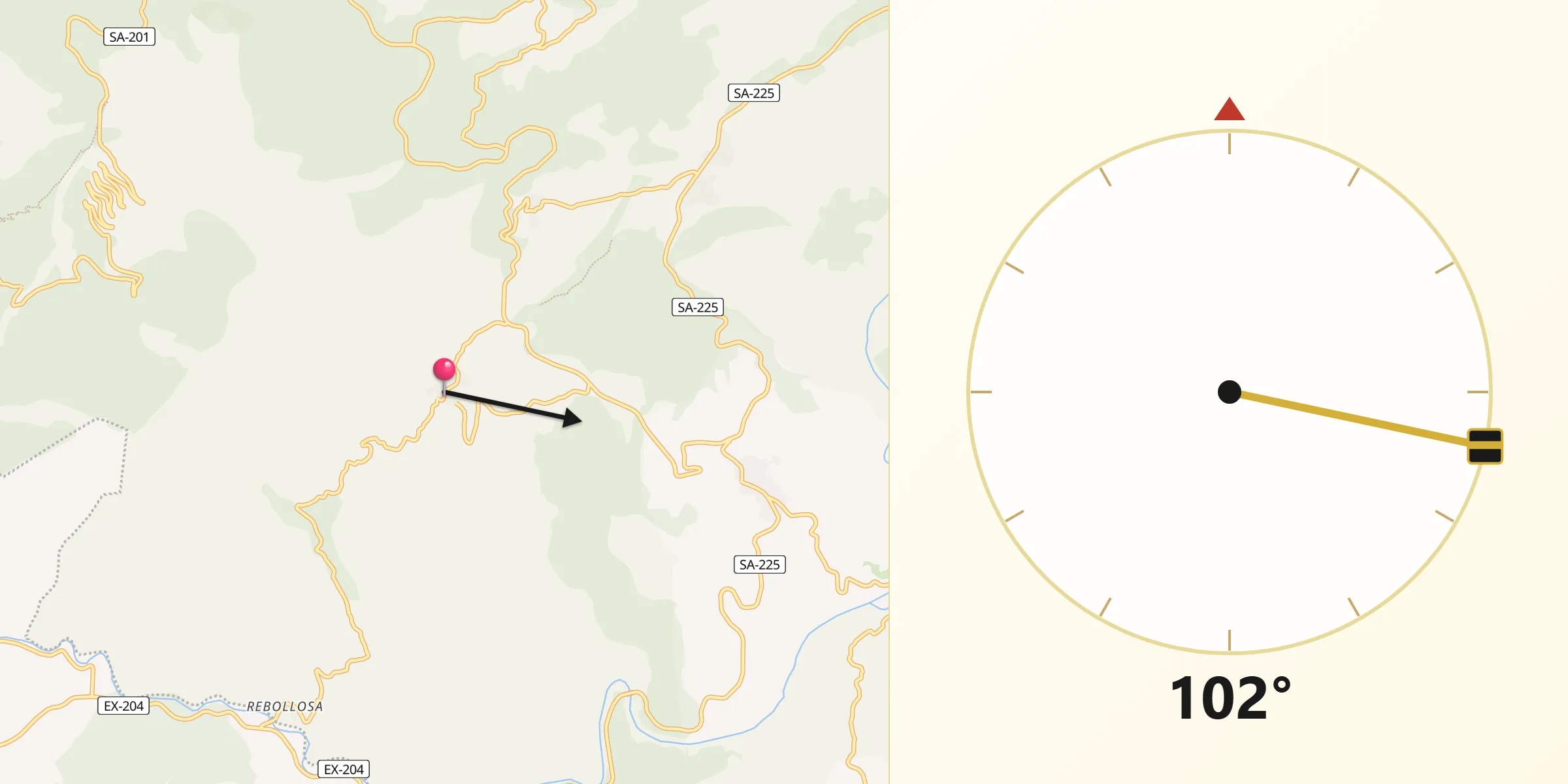 Dirección de la Qibla desde Herguijuela de la Sierra