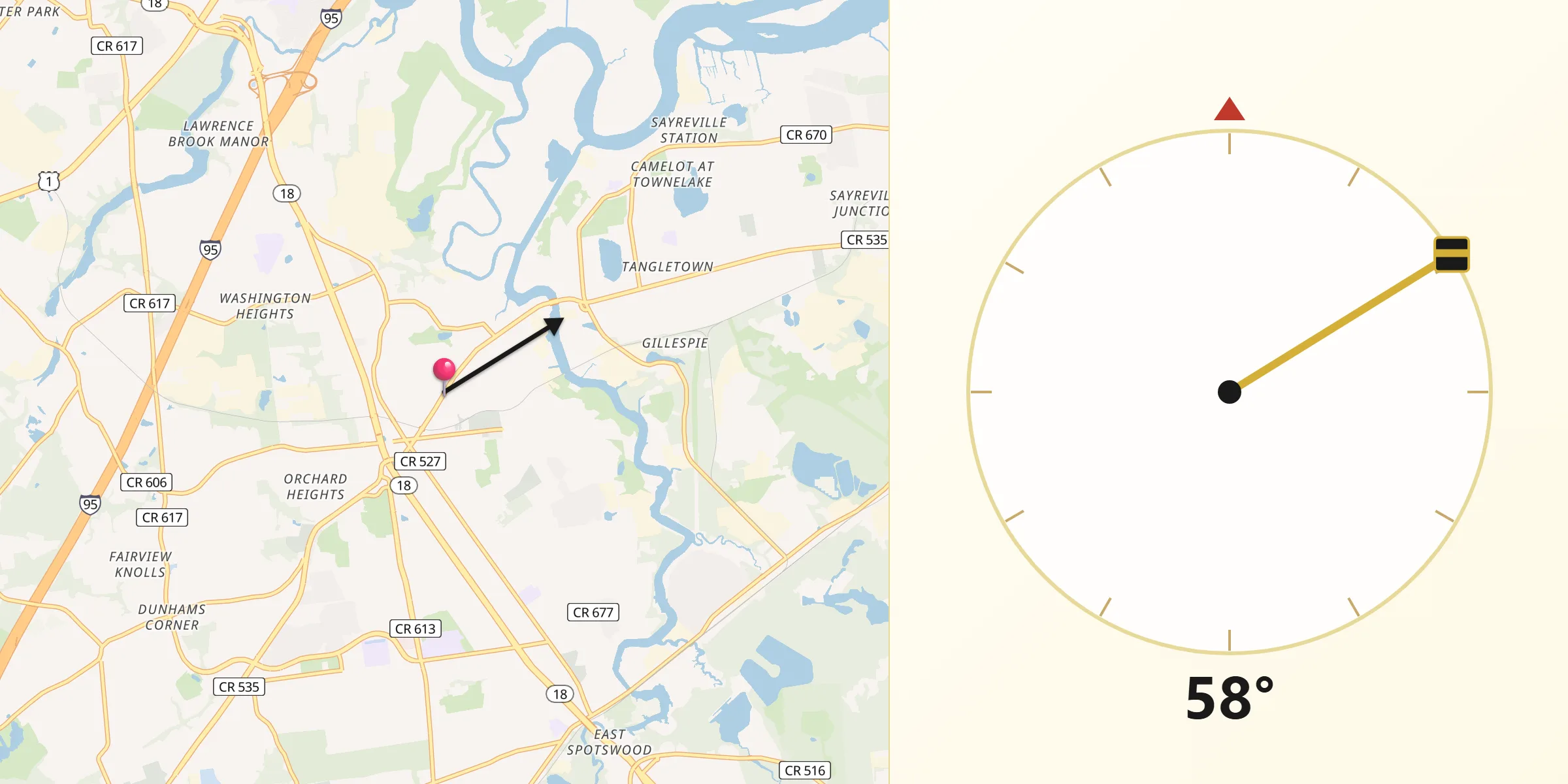 Qibla Direction from South River