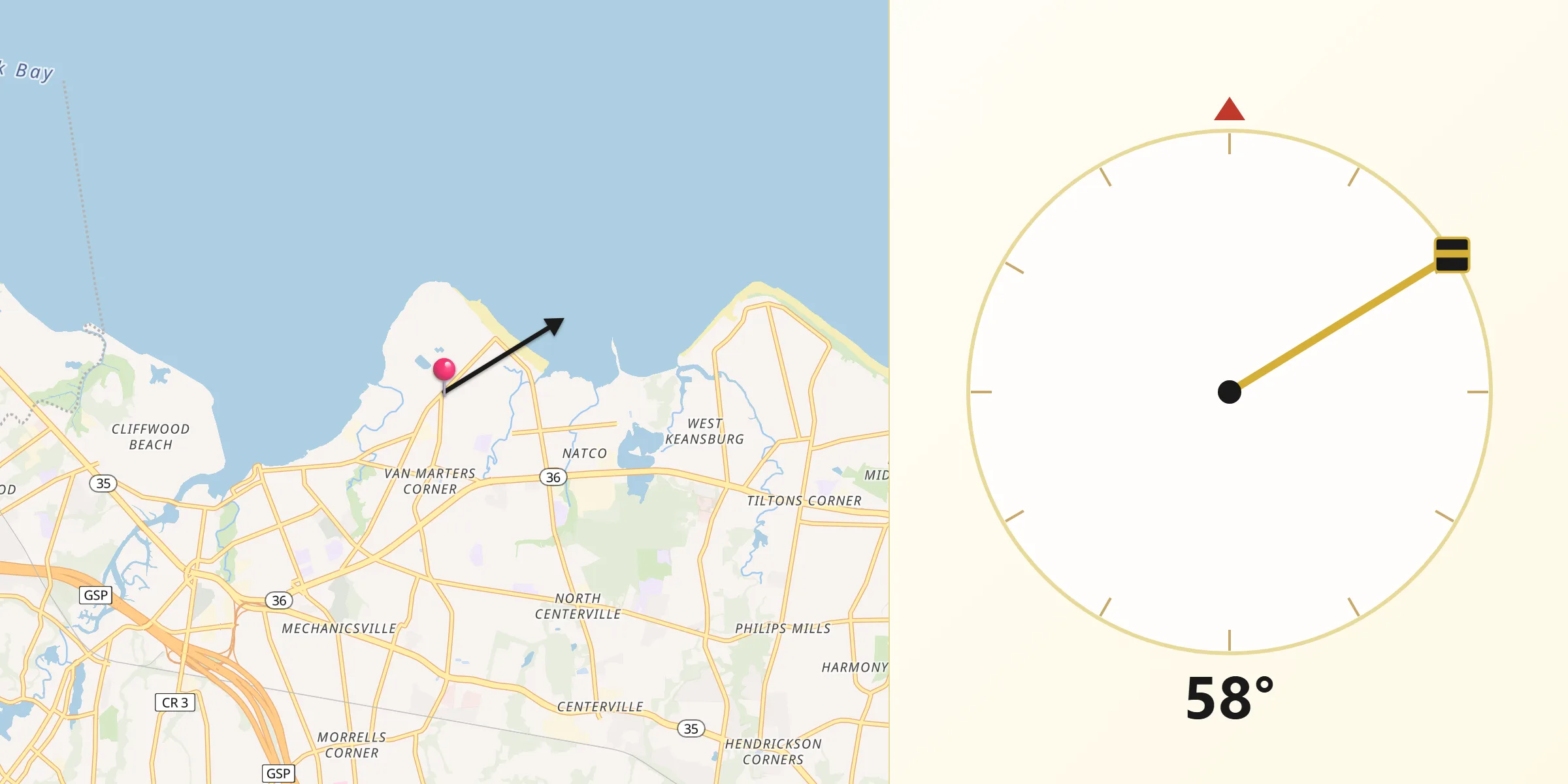 Qibla Direction from Union Beach