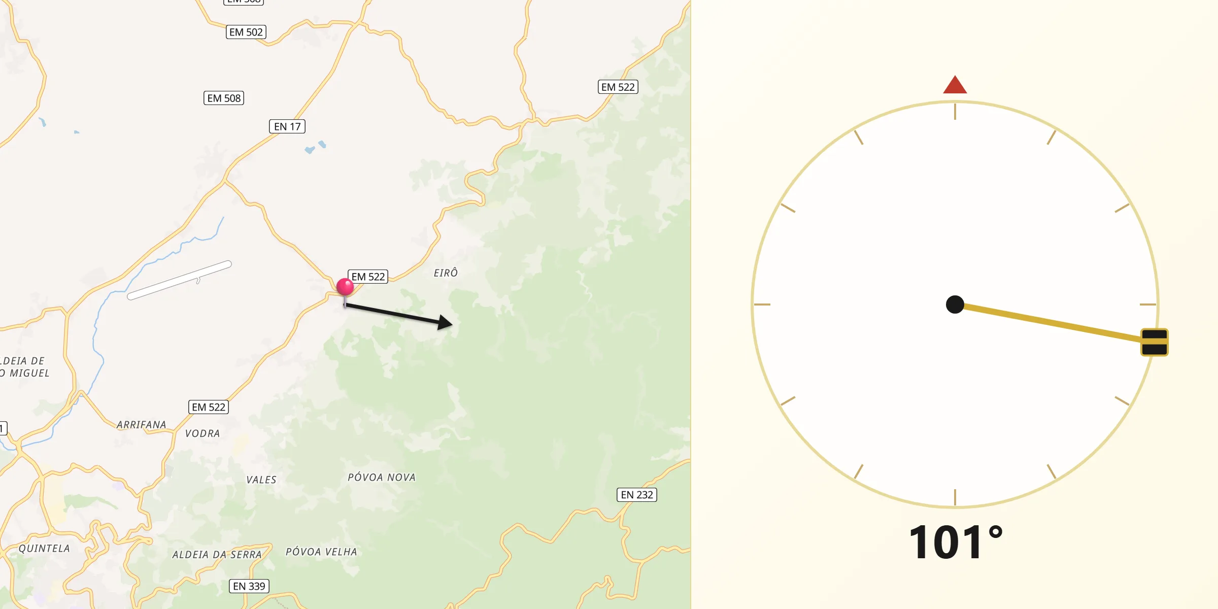 Direção da Qibla a partir de Santa Marinha