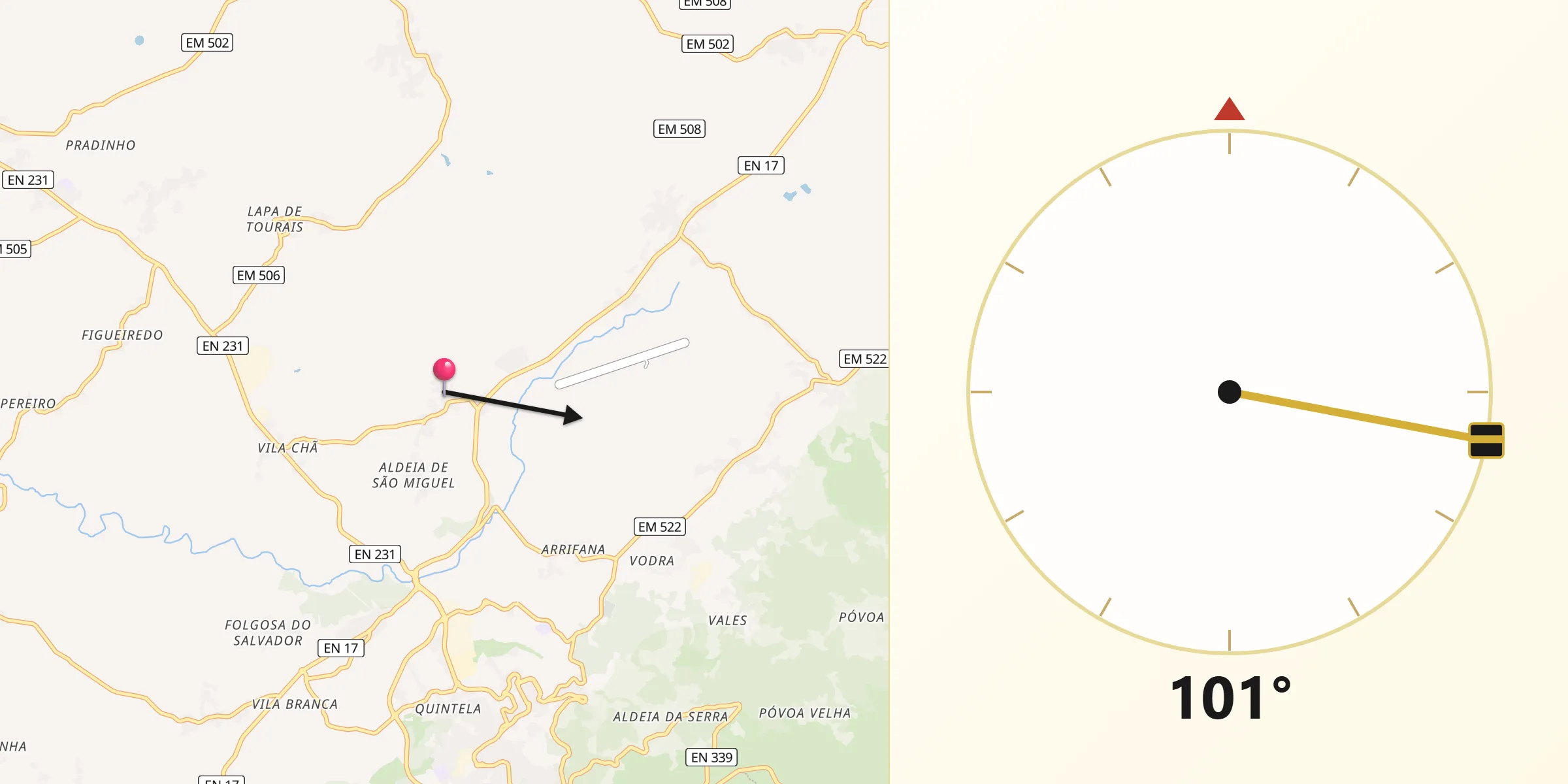 Direção da Qibla a partir de Santa Comba
