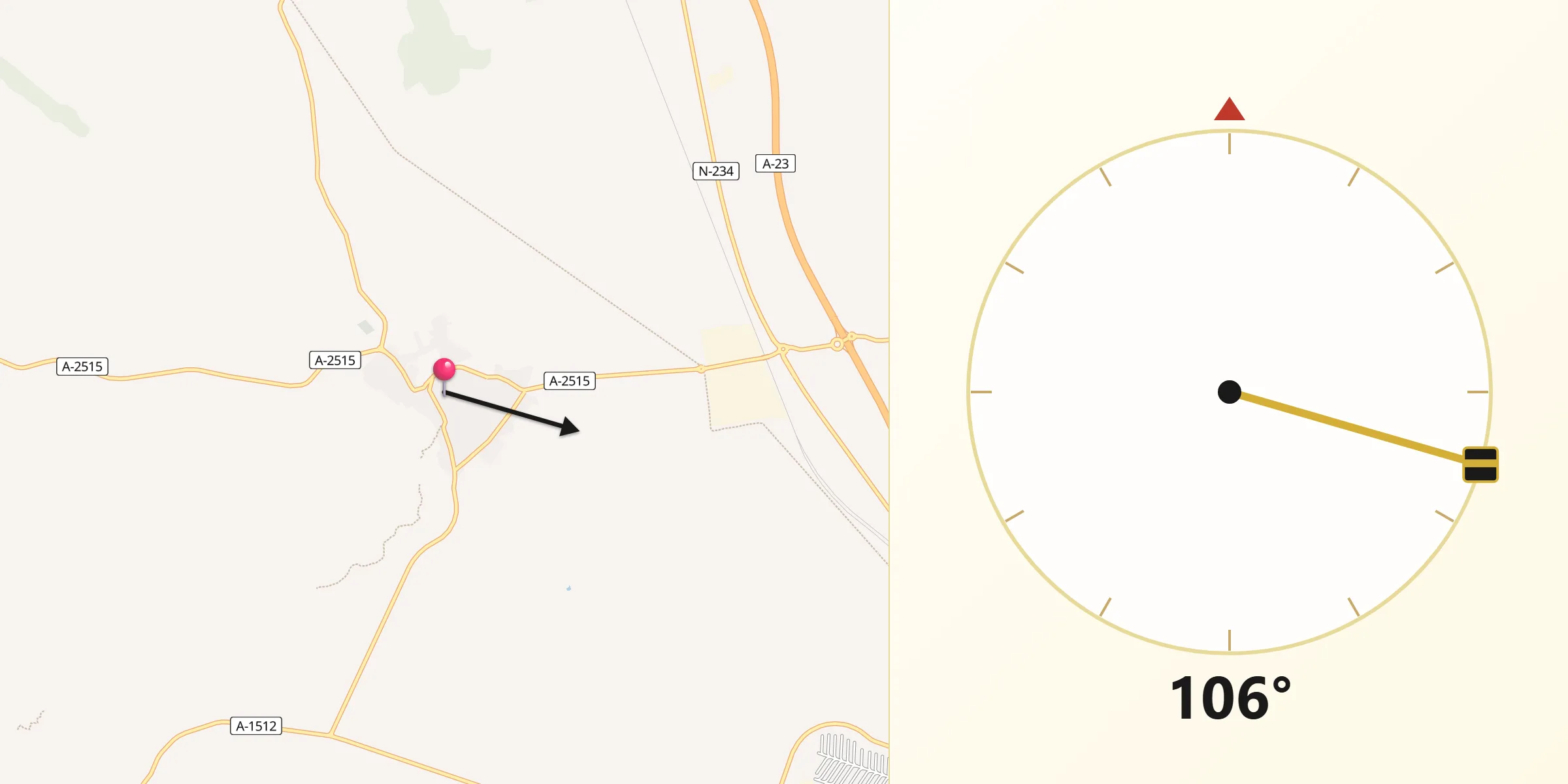 Dirección de la Qibla desde Cella