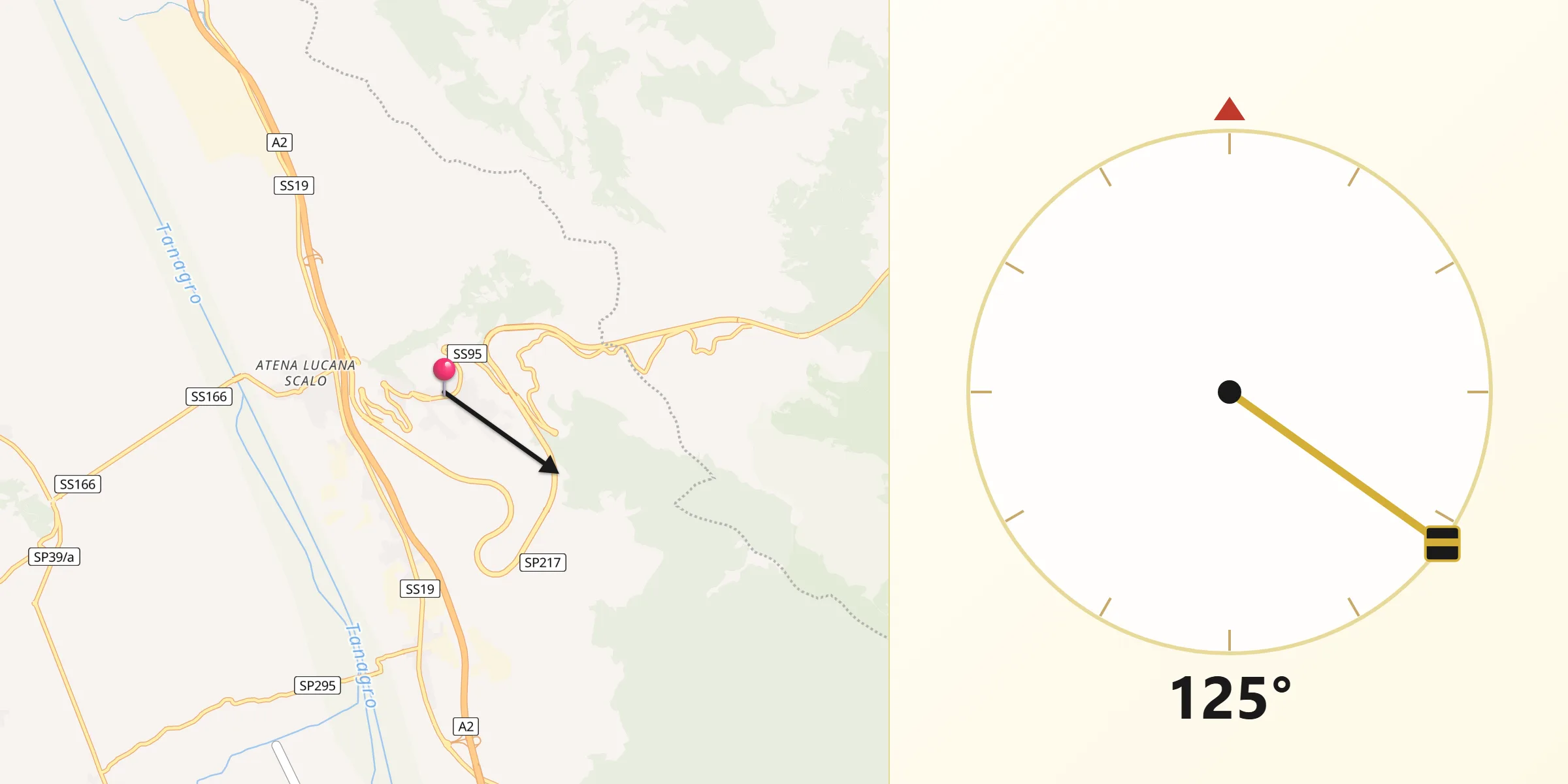 Direzione della Qibla da Atena Lucana