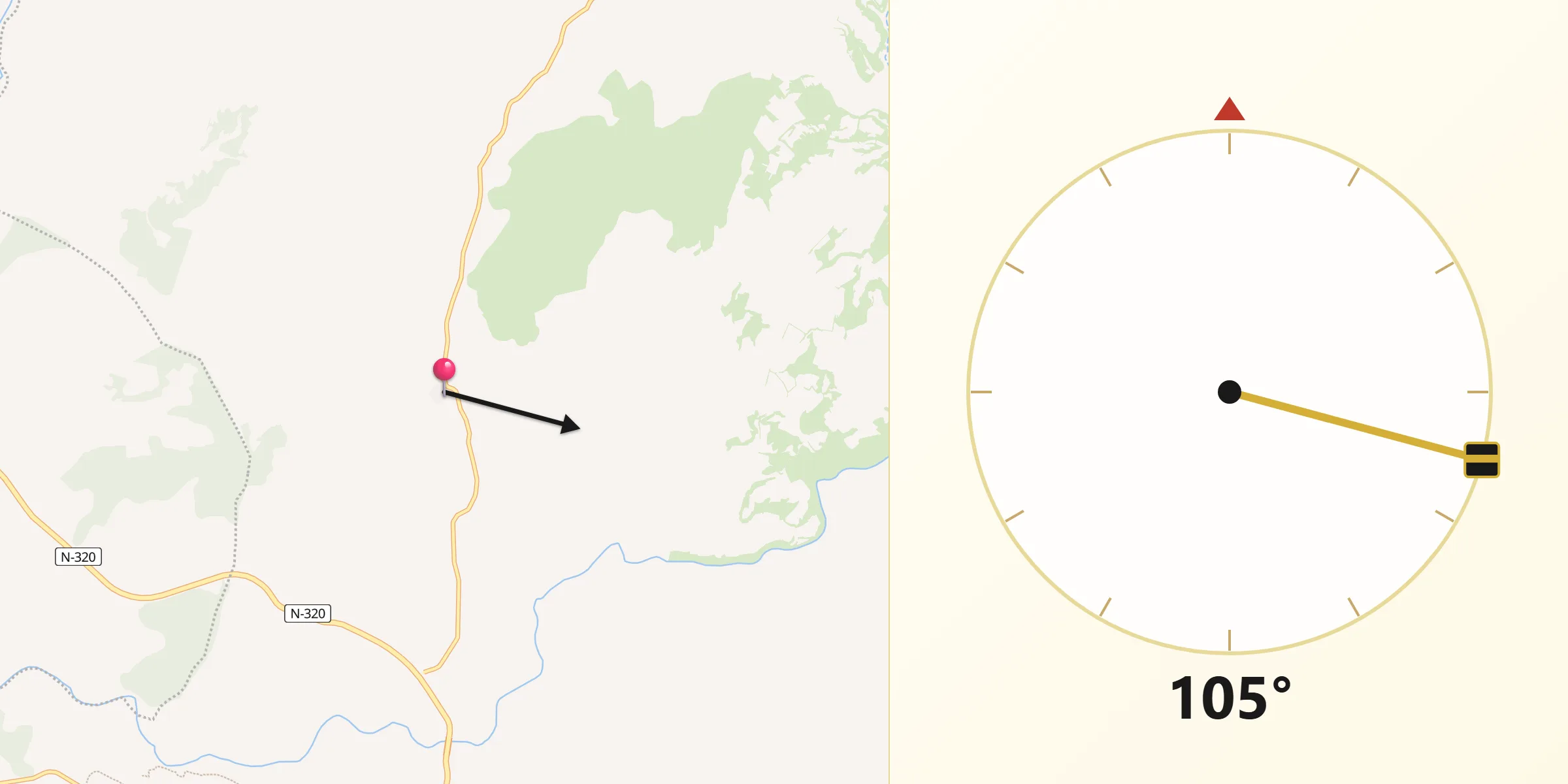Dirección de la Qibla desde Villar del Infantado