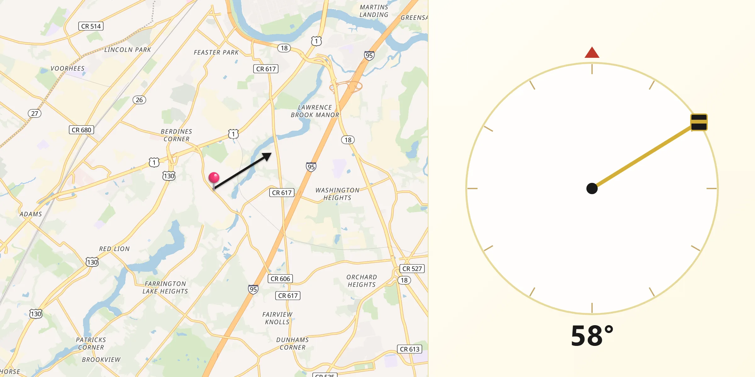 Qibla Direction from Milltown