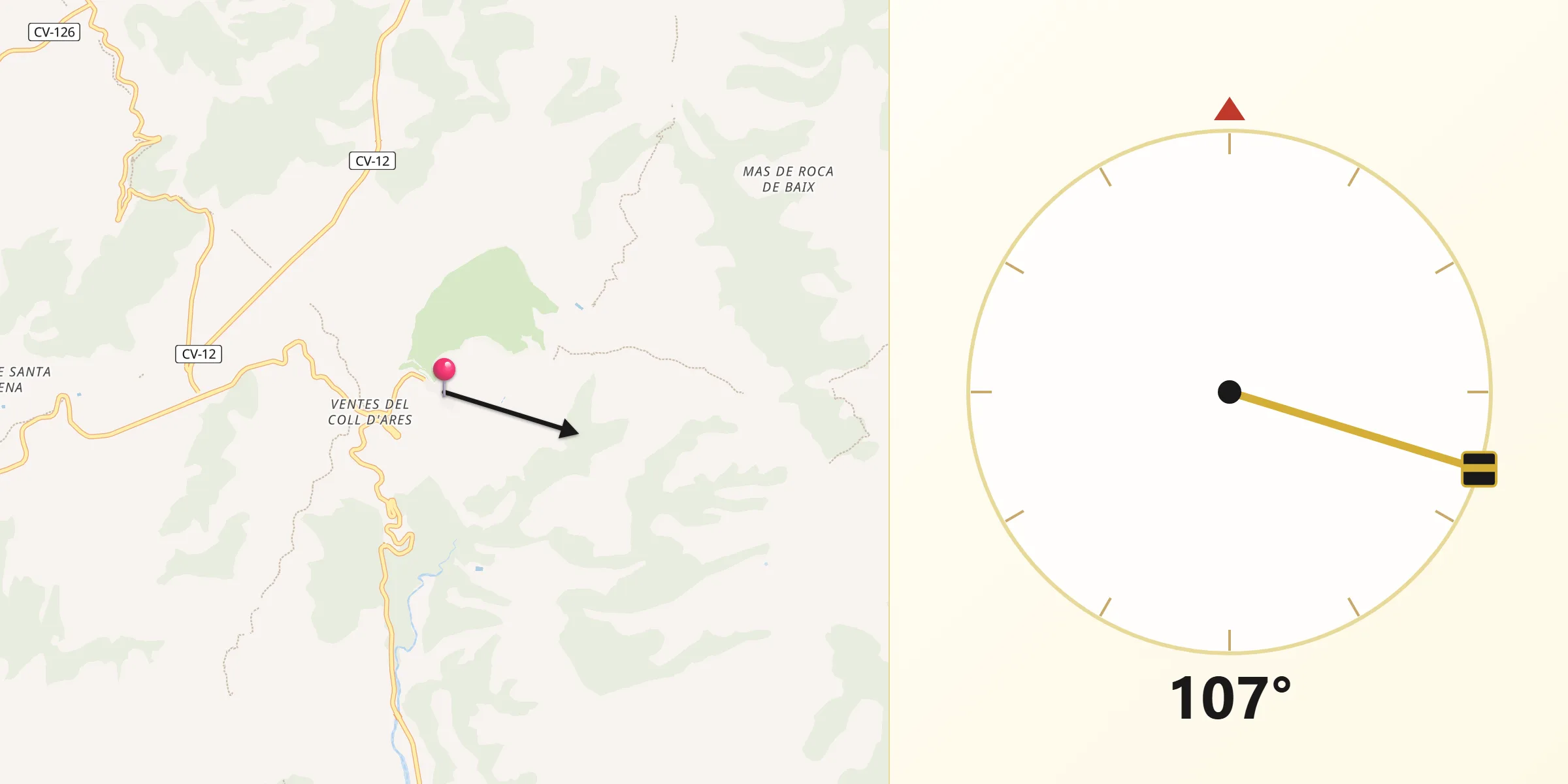 Dirección de la Qibla desde Ares del Maestrat