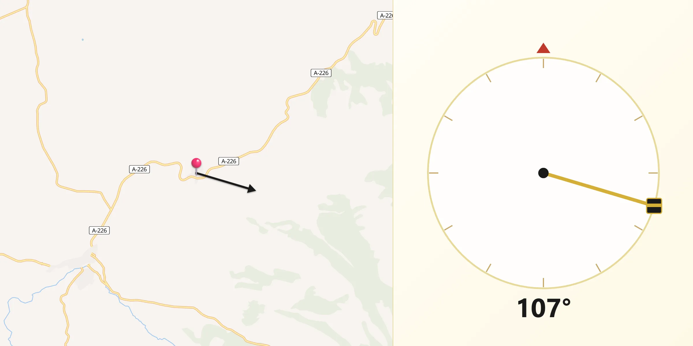 Dirección de la Qibla desde Monteagudo del Castillo
