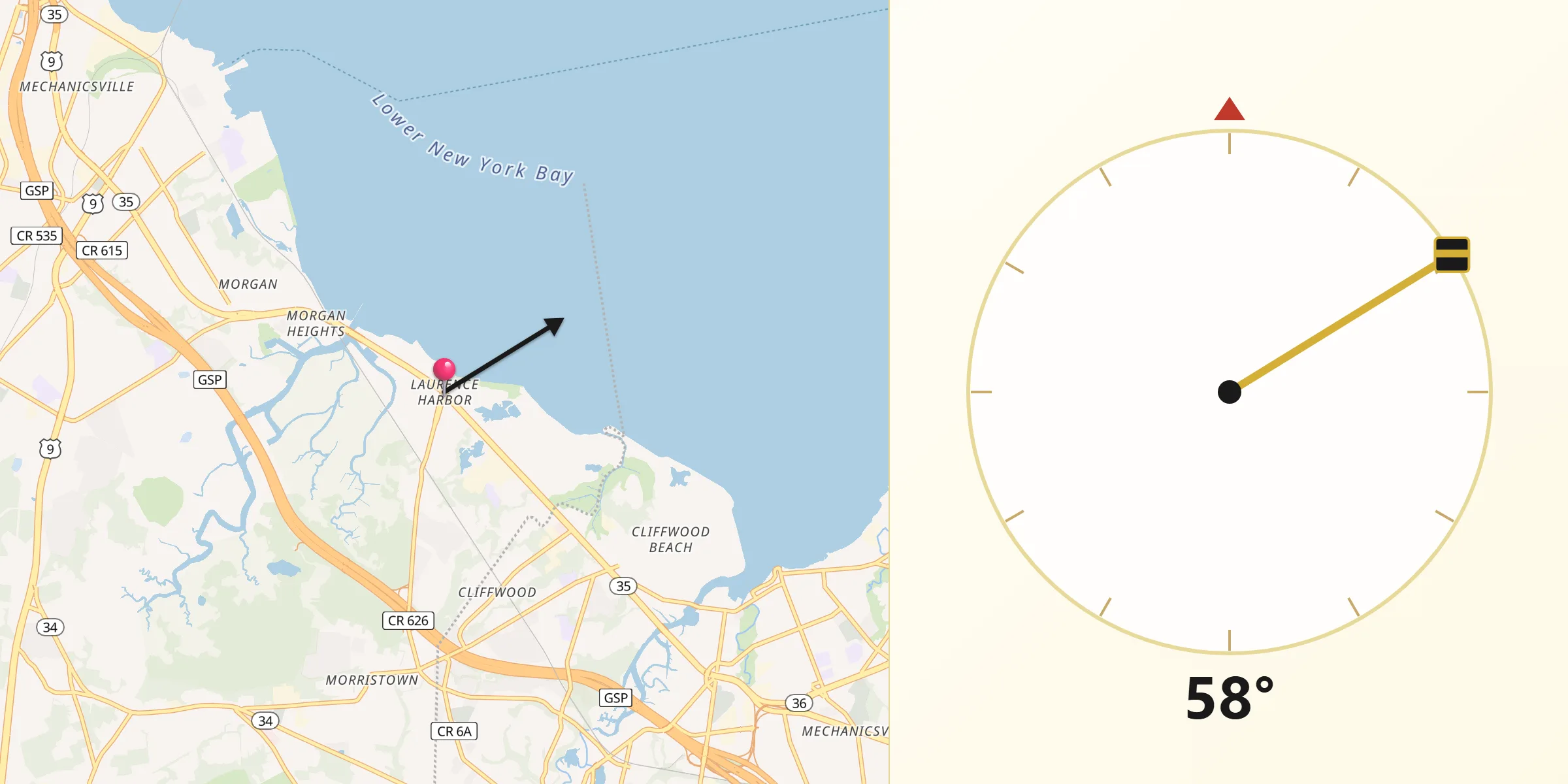 Qibla Direction from Laurence Harbor