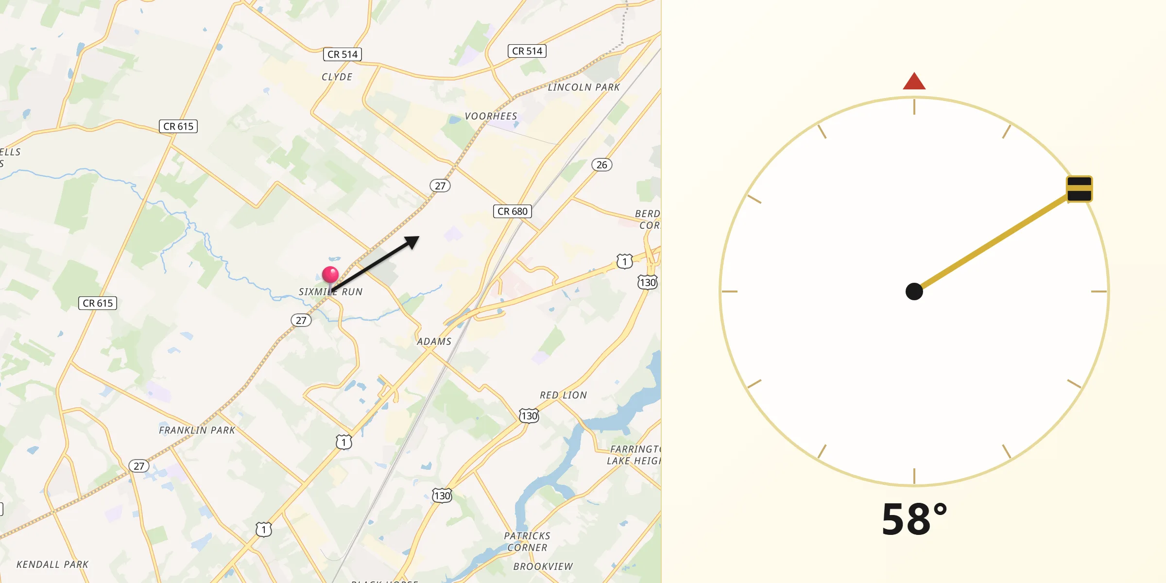 Qibla Direction from Sixmile Run