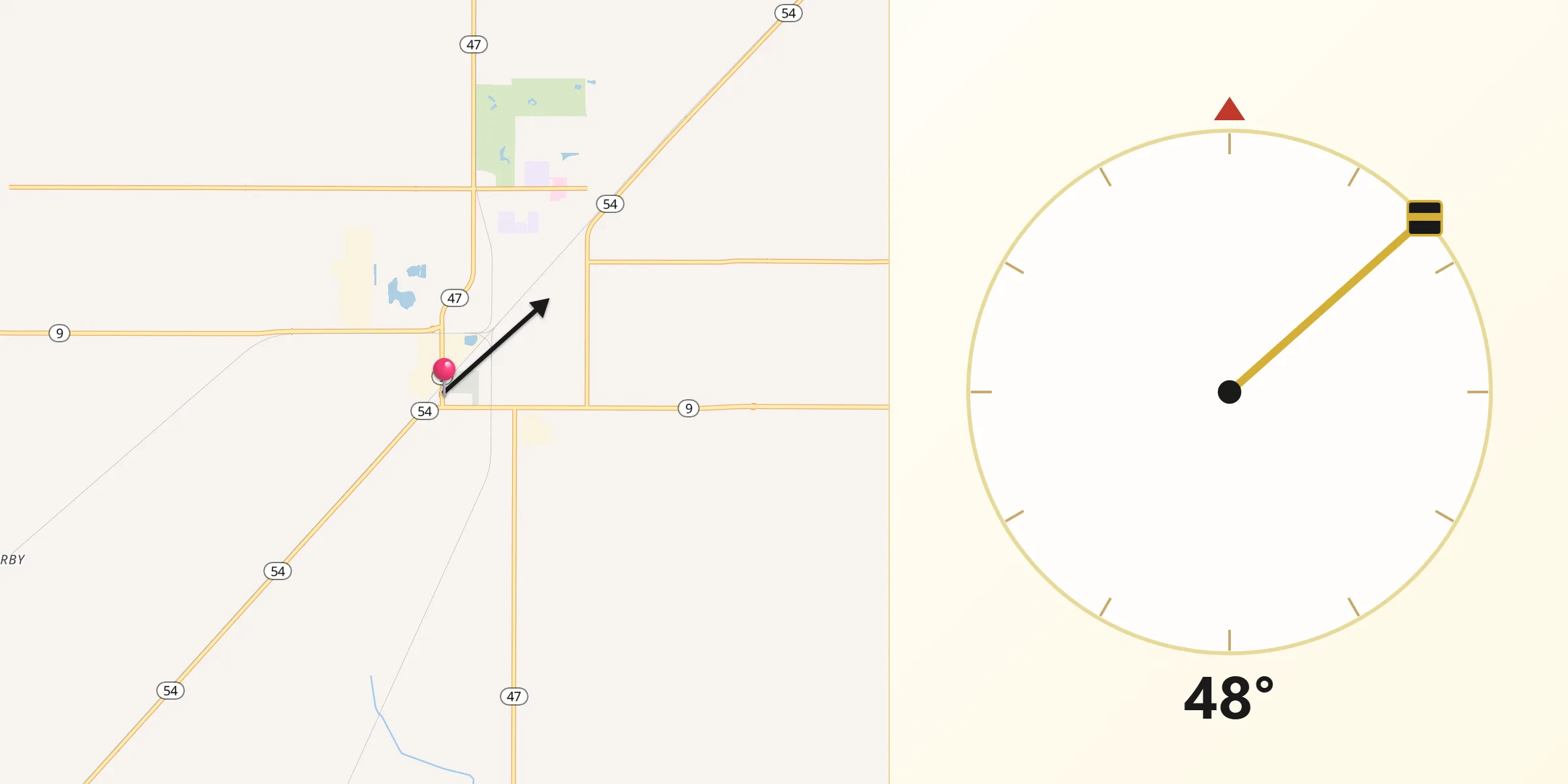 Qibla Direction from Gibson City
