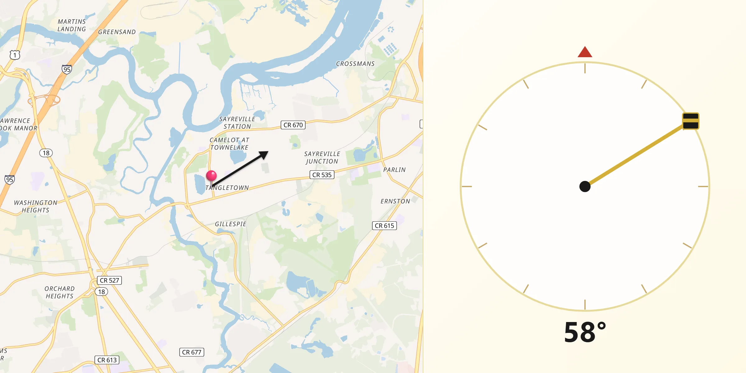 Qibla Direction from Sayreville