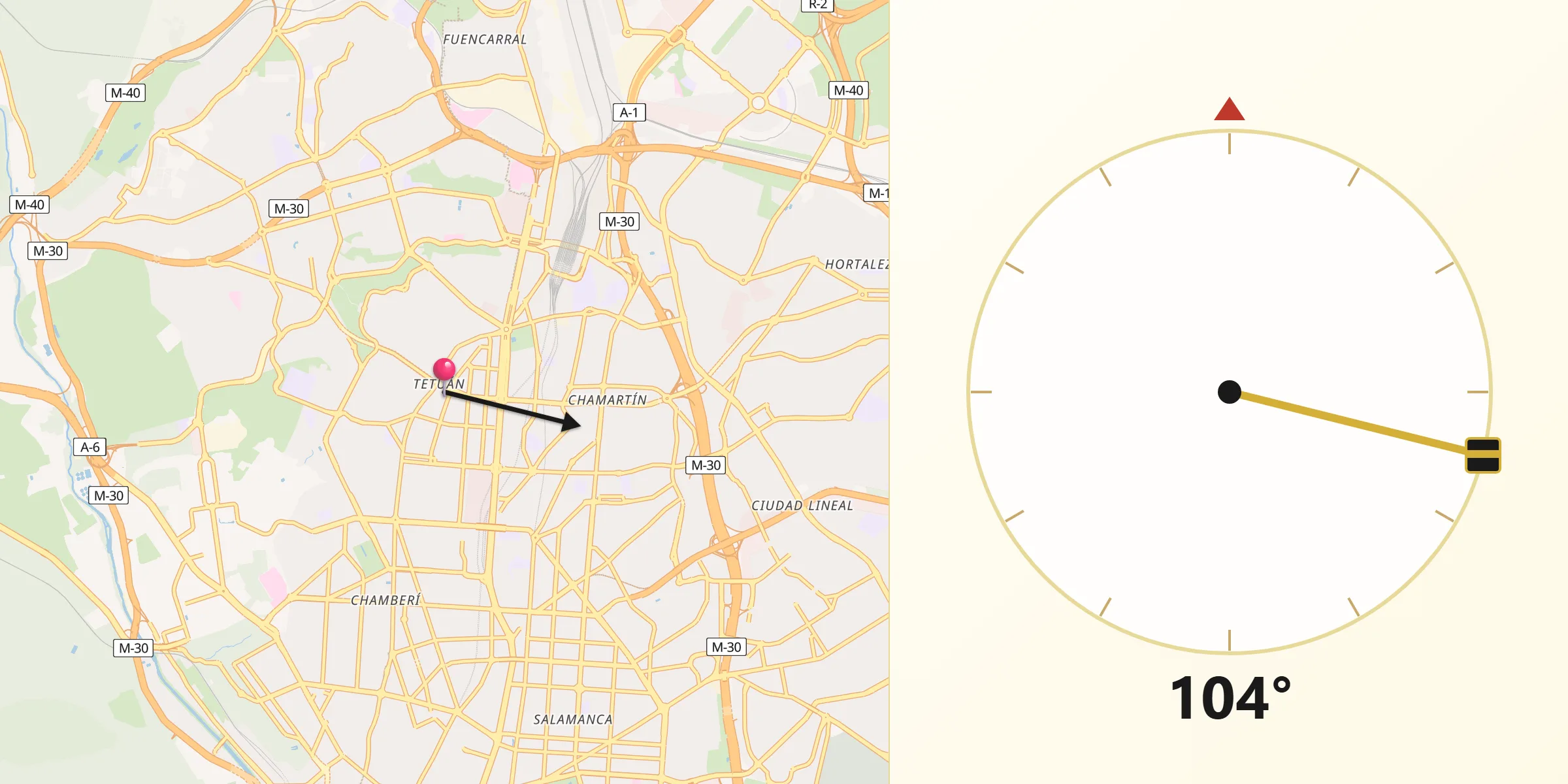 Dirección de la Qibla desde Tetuán