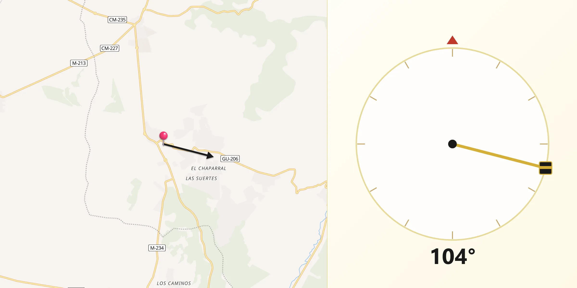 Dirección de la Qibla desde Pioz