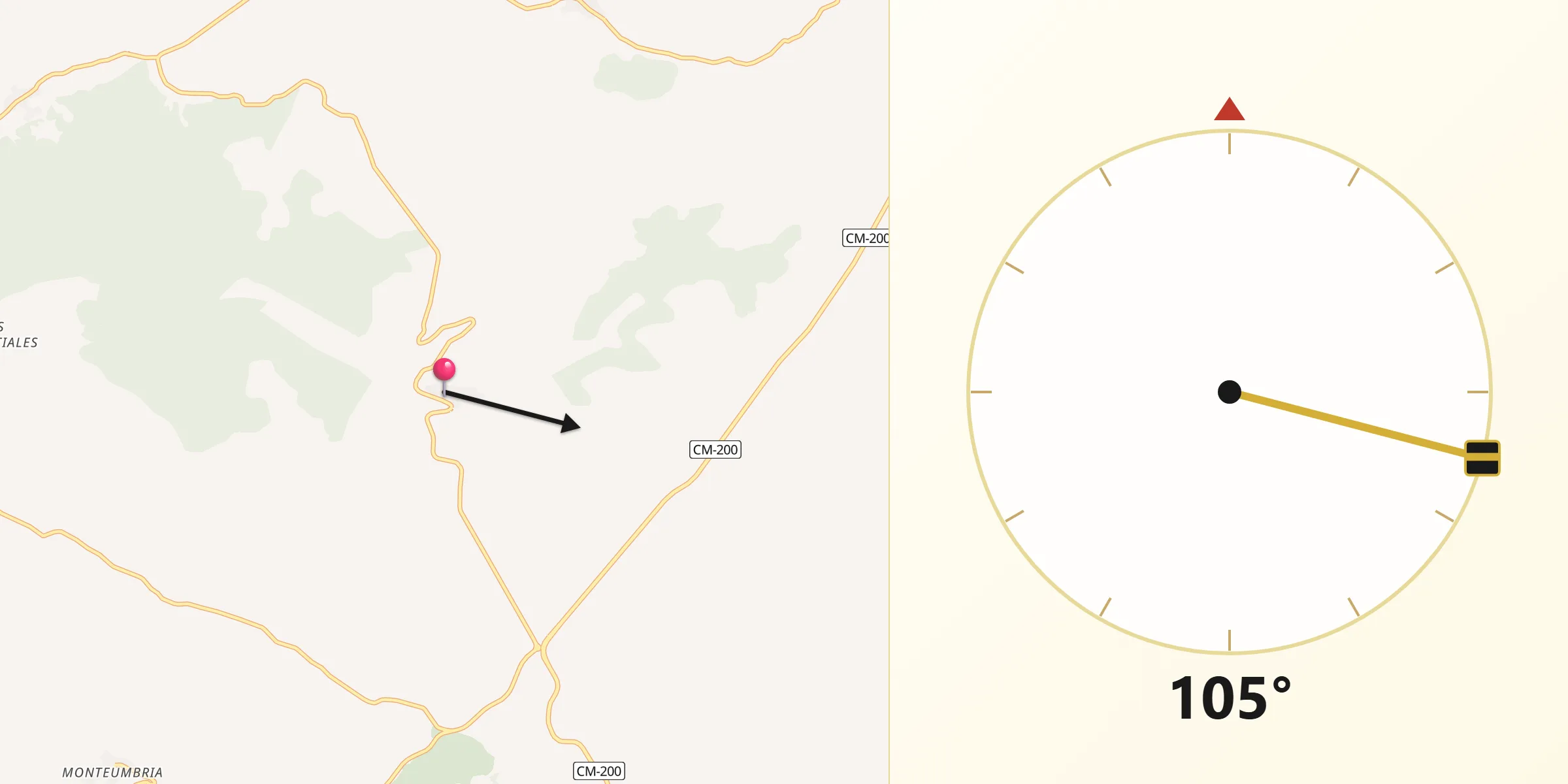 Dirección de la Qibla desde Hueva