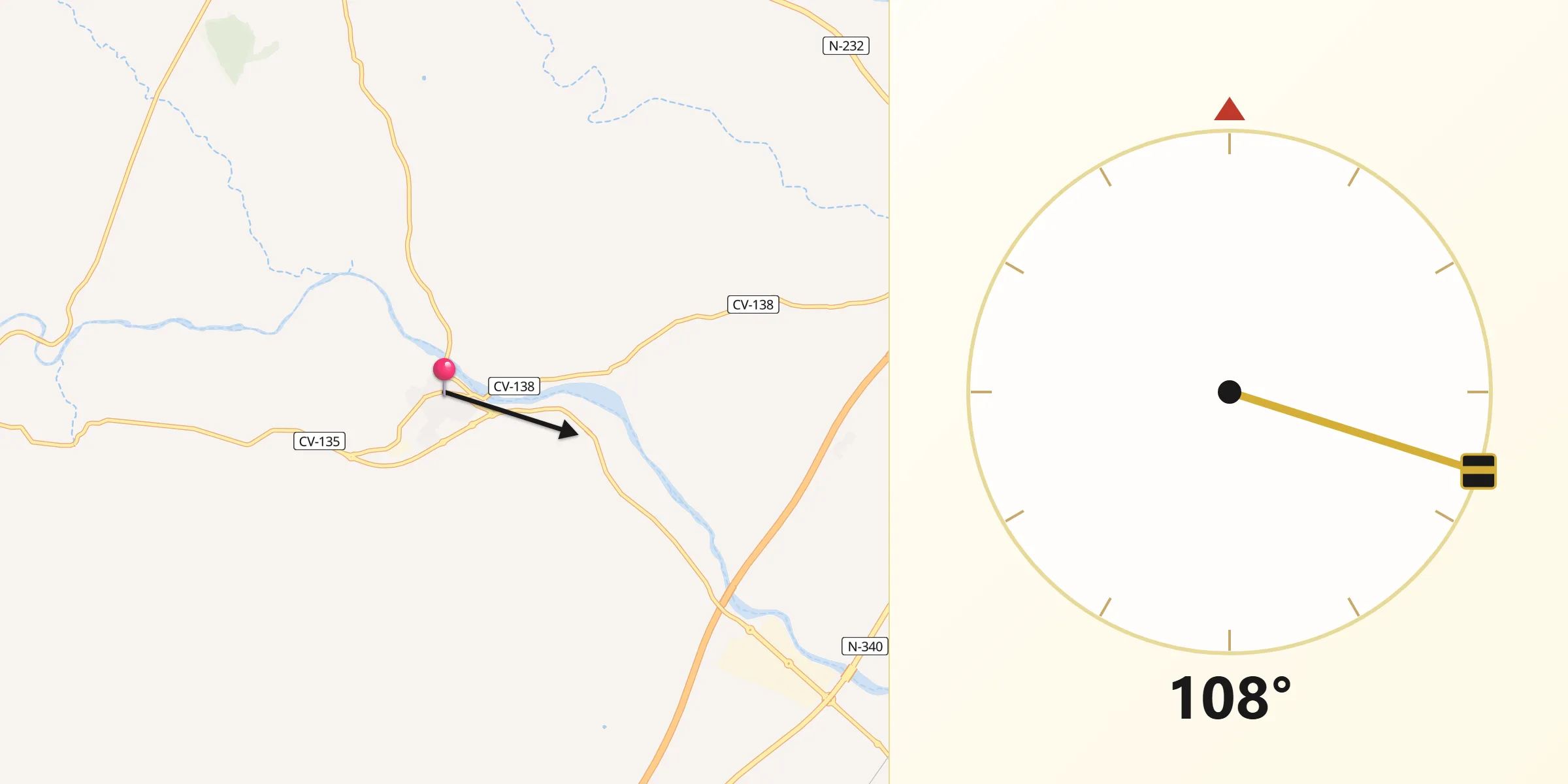 Dirección de la Qibla desde Càlig
