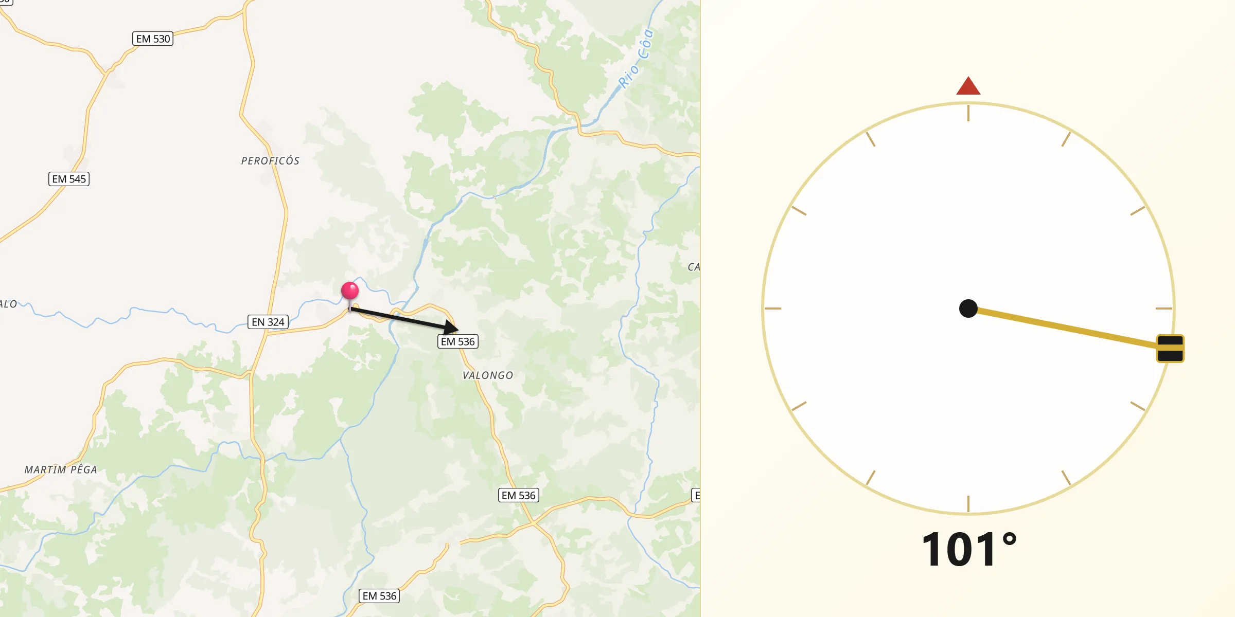 Direção da Qibla a partir de Seixo do Côa