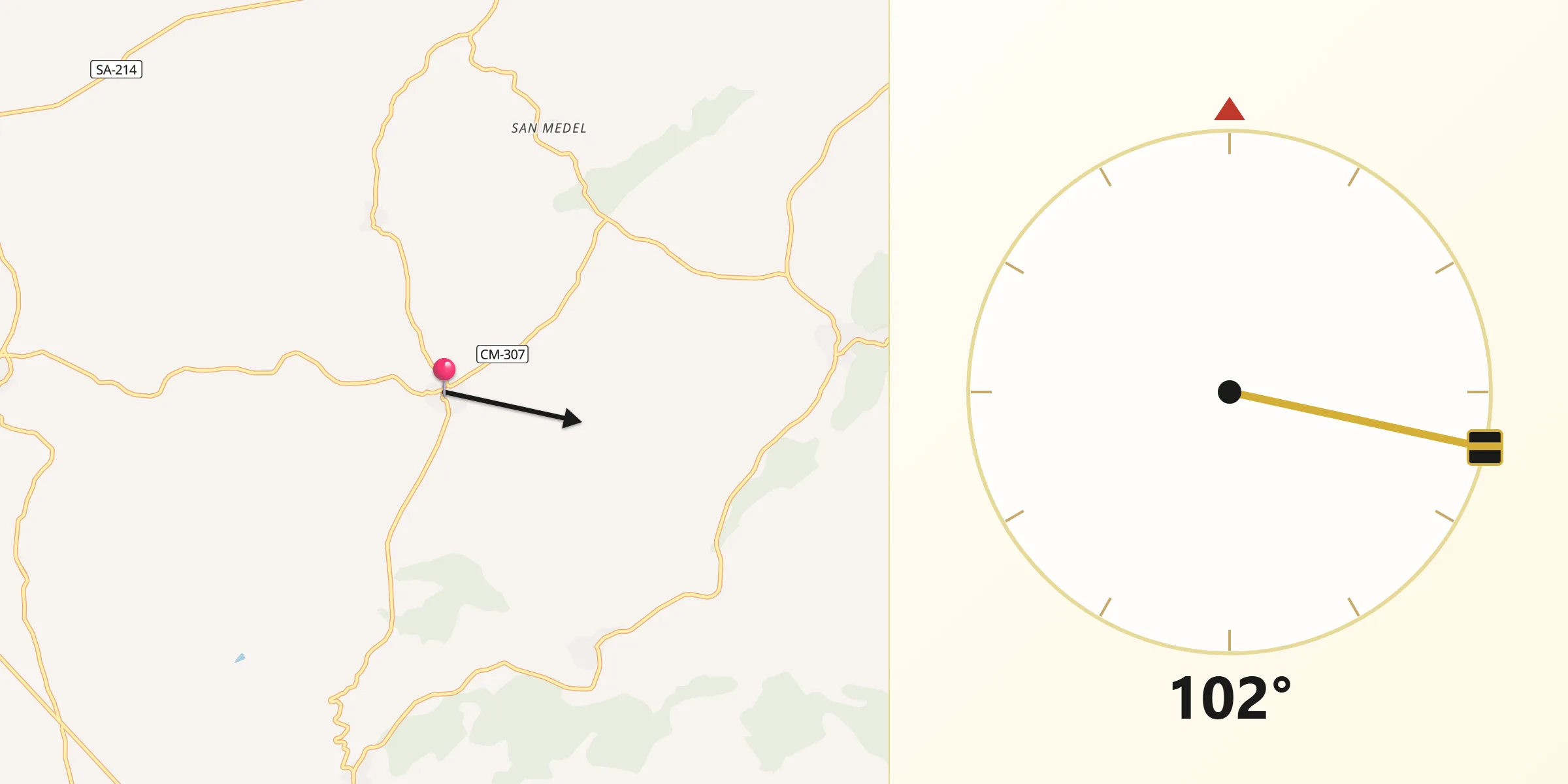 Dirección de la Qibla desde Peromingo