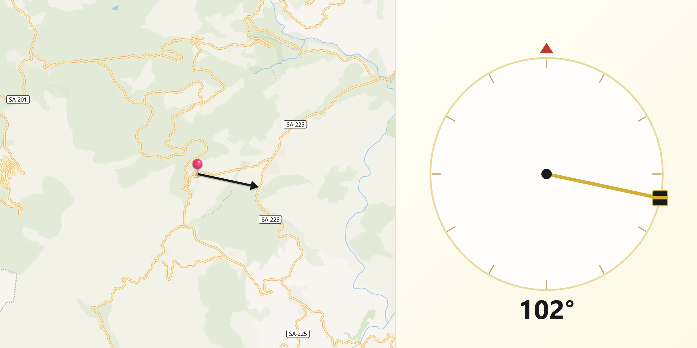 Dirección de la Qibla desde Madroñal