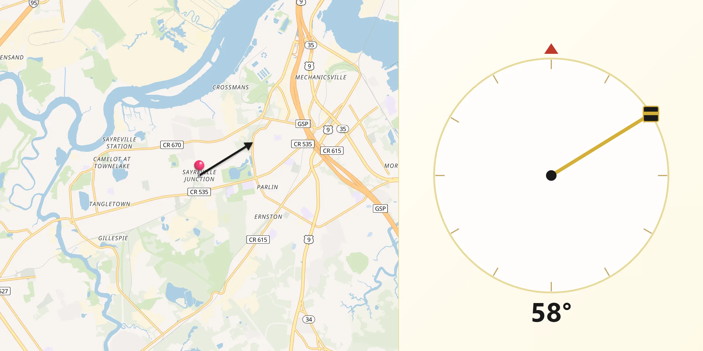 Qibla Direction from Sayreville Junction