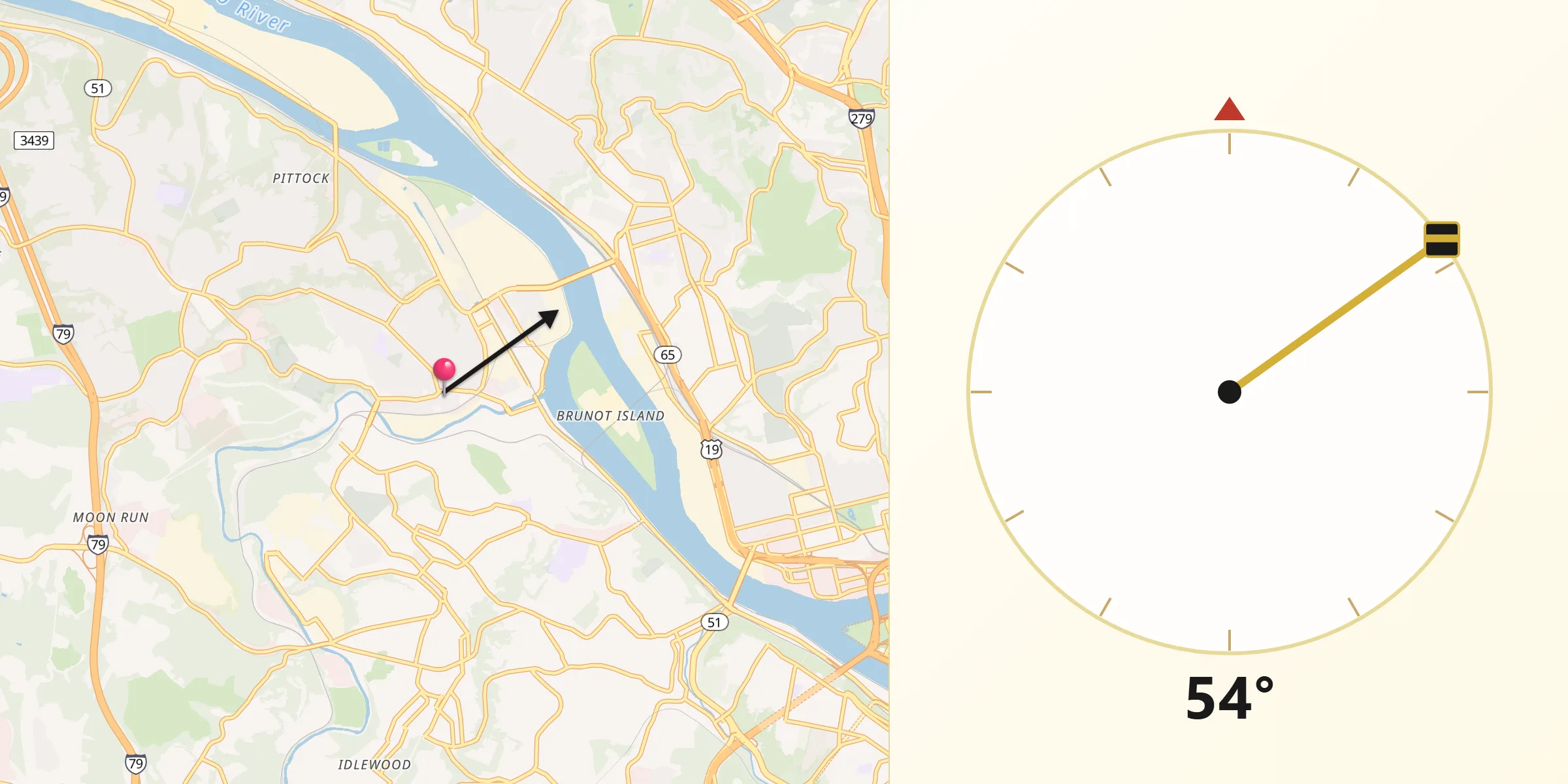 Qibla Direction from McKees Rocks