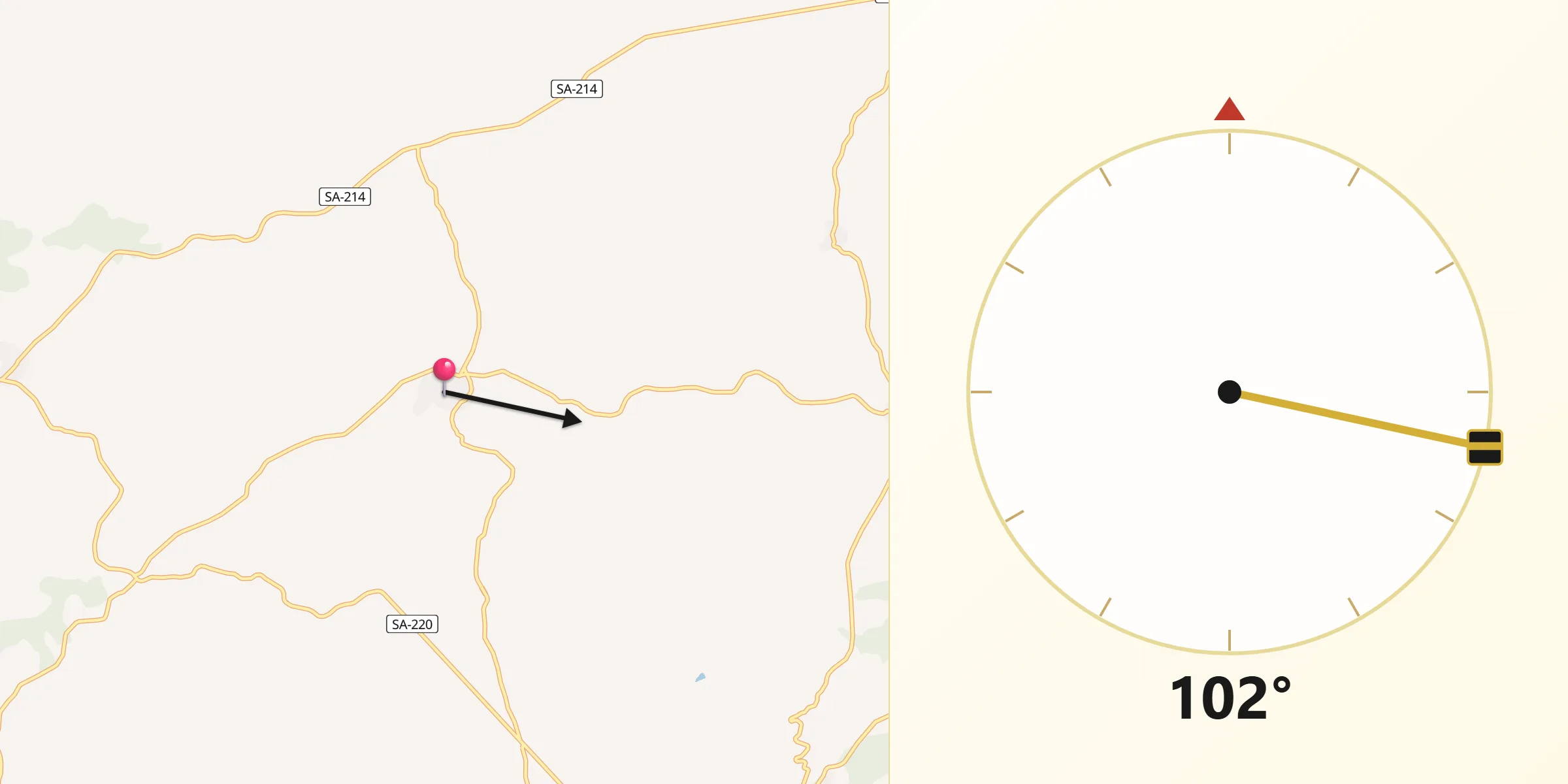 Dirección de la Qibla desde Valdefuentes de Sangusín