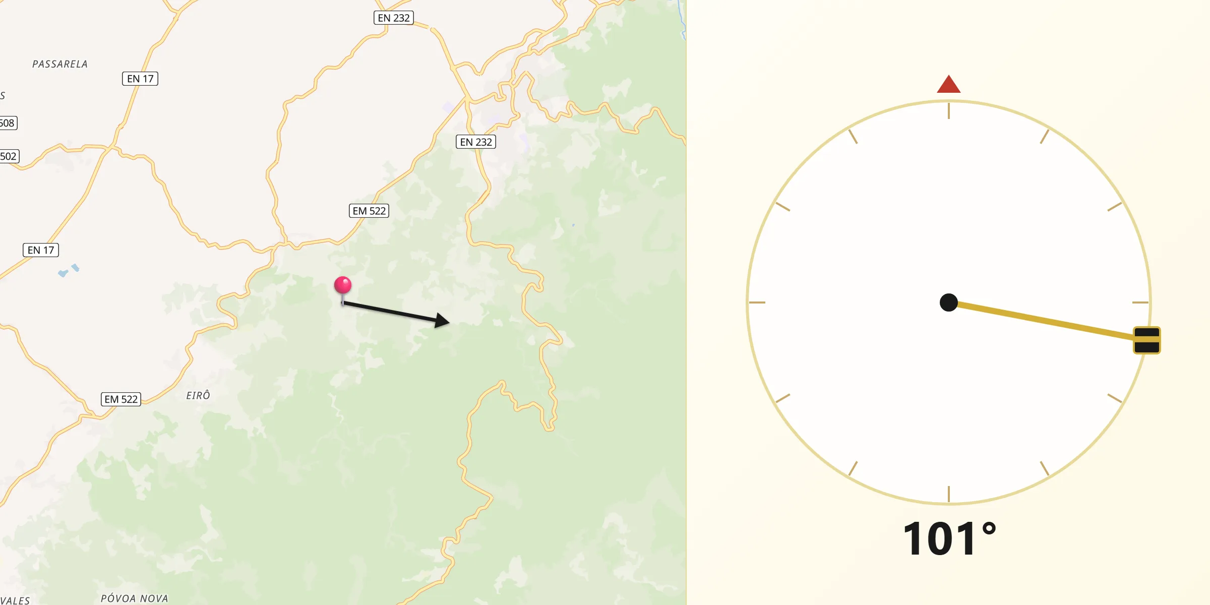 Direção da Qibla a partir de Mangualde da Serra