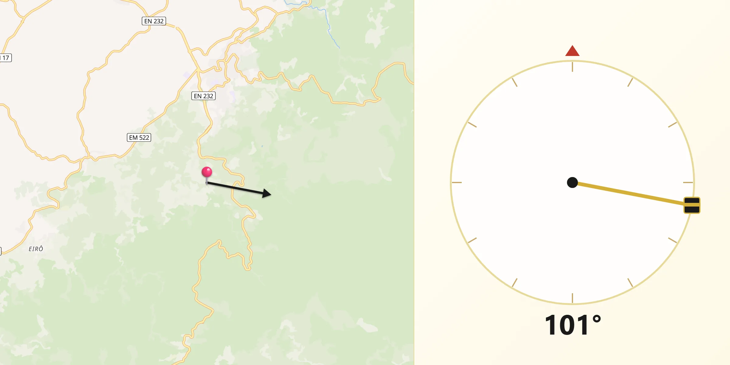 Direção da Qibla a partir de Aldeias