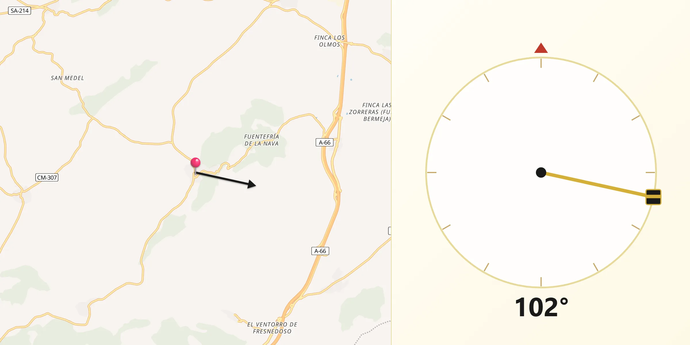 Dirección de la Qibla desde Ledrada