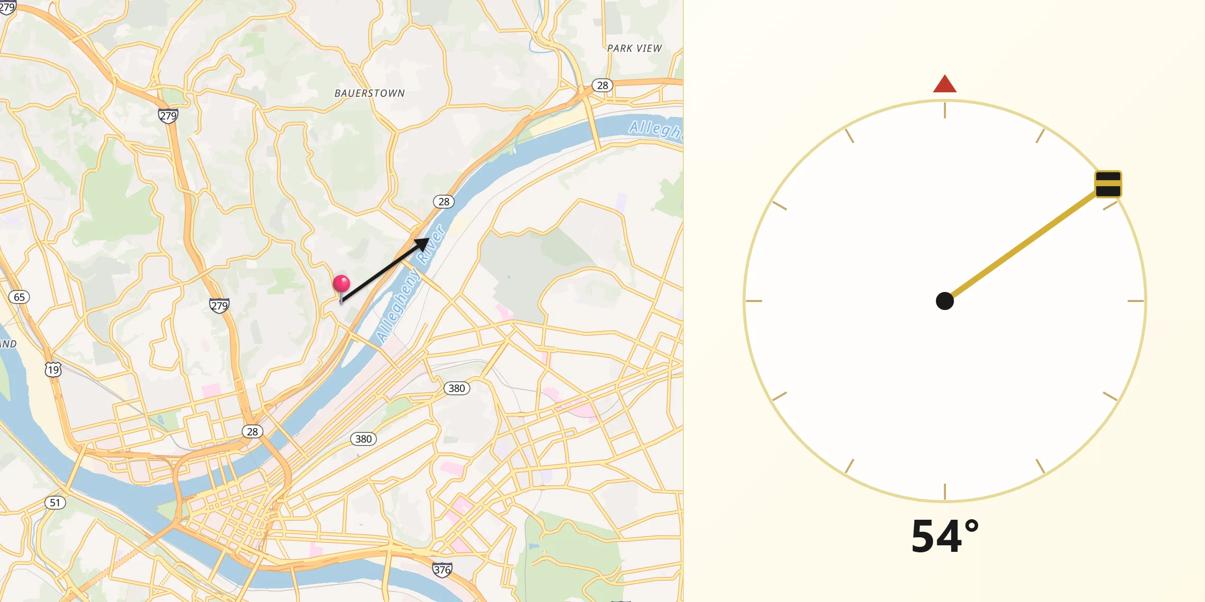 Qibla Direction from Allegheny