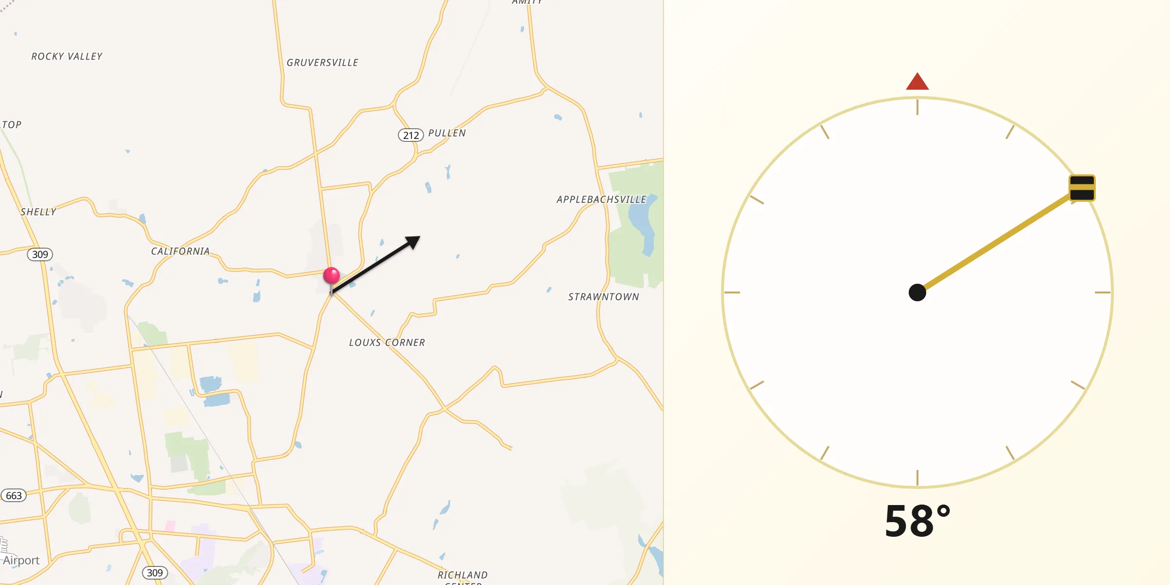 Qibla Direction from Richlandtown
