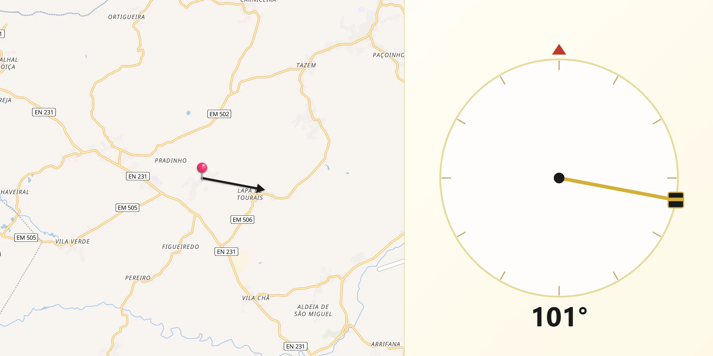 Direção da Qibla a partir de Tourais