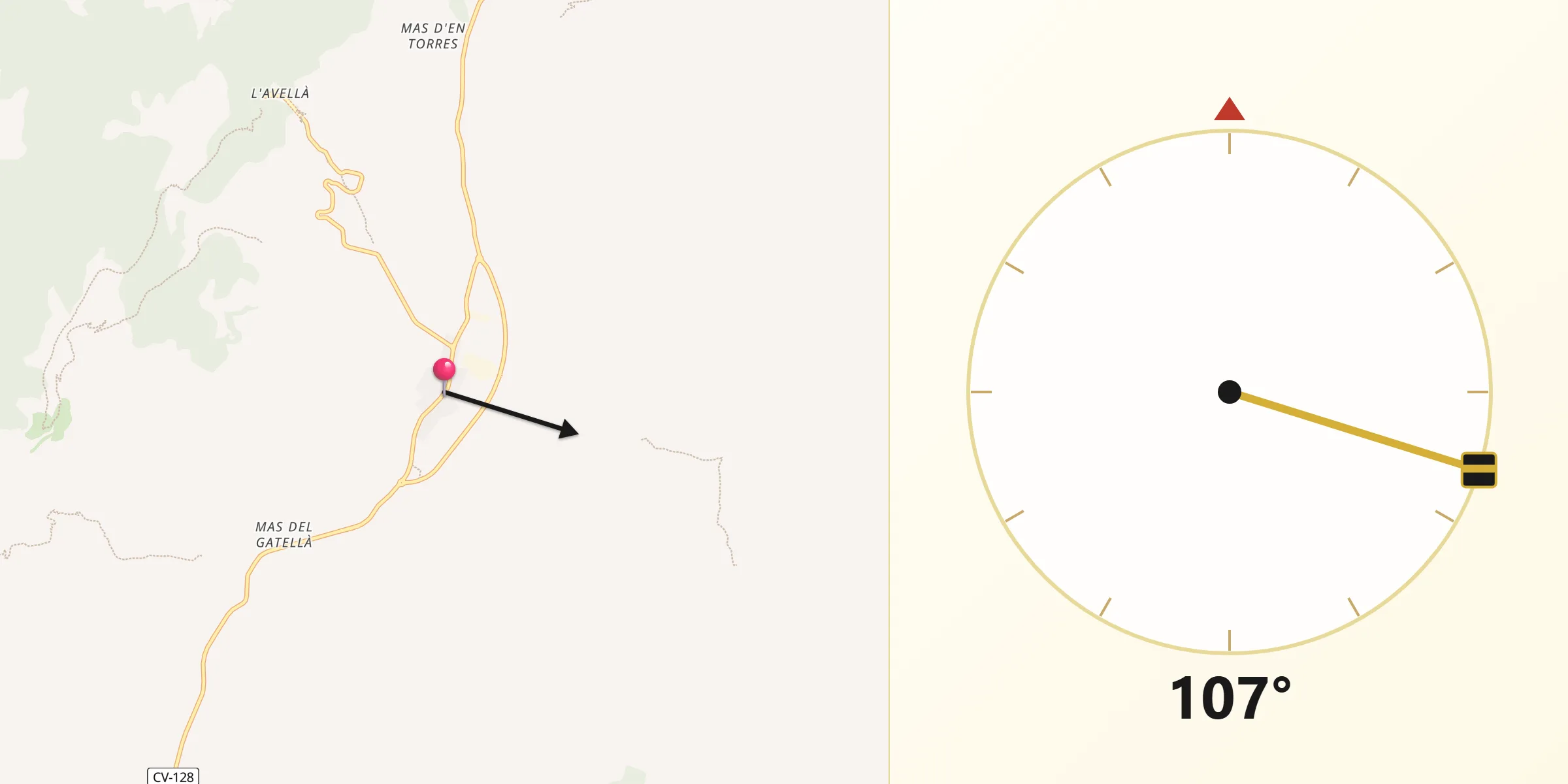 Dirección de la Qibla desde Catí