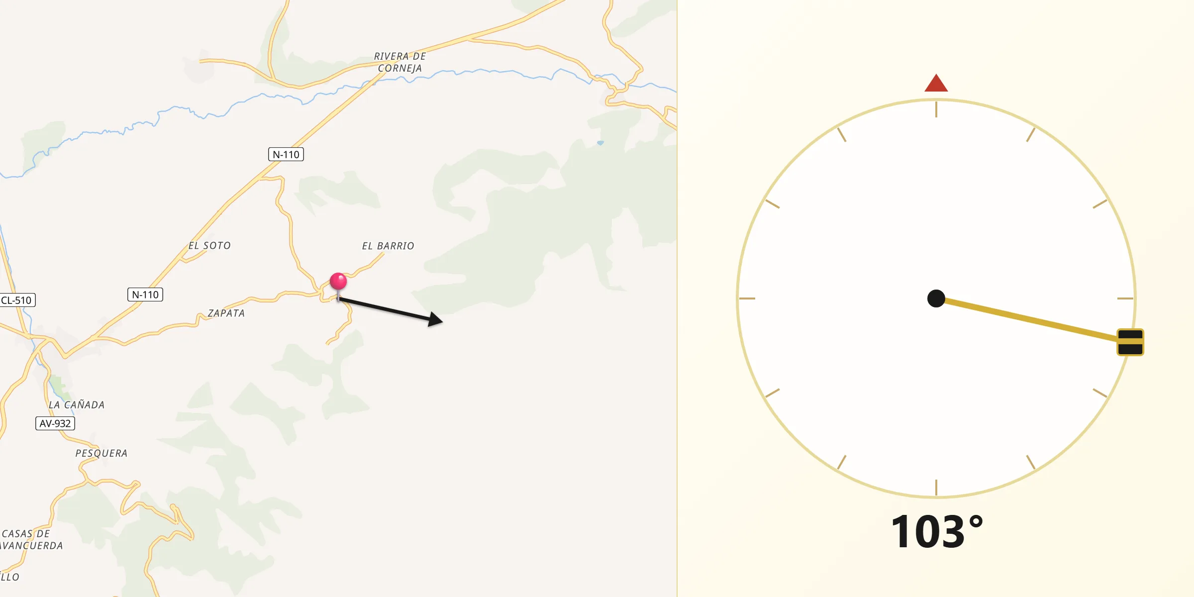 Dirección de la Qibla desde Navaescurial