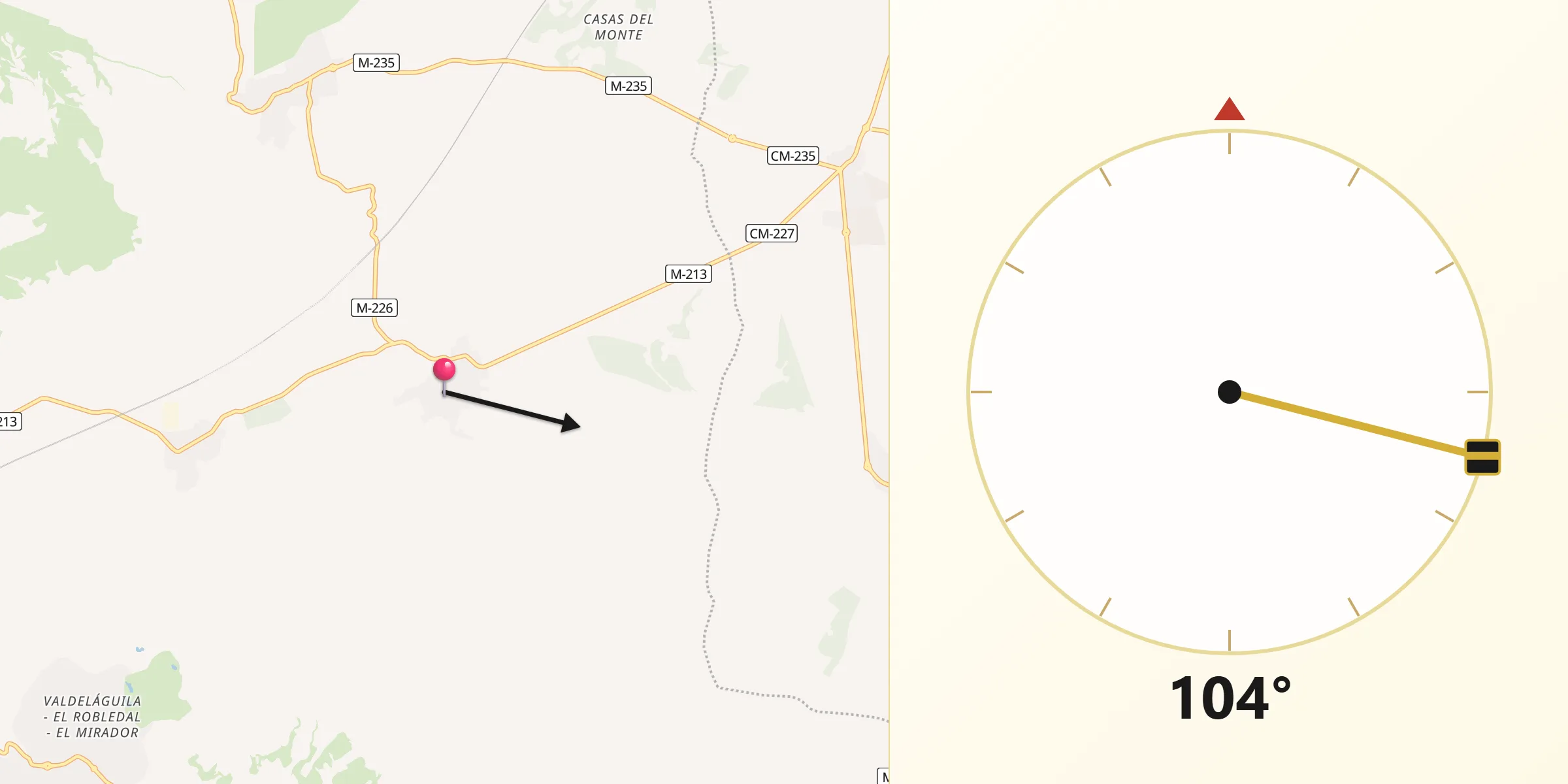 Dirección de la Qibla desde Santorcaz