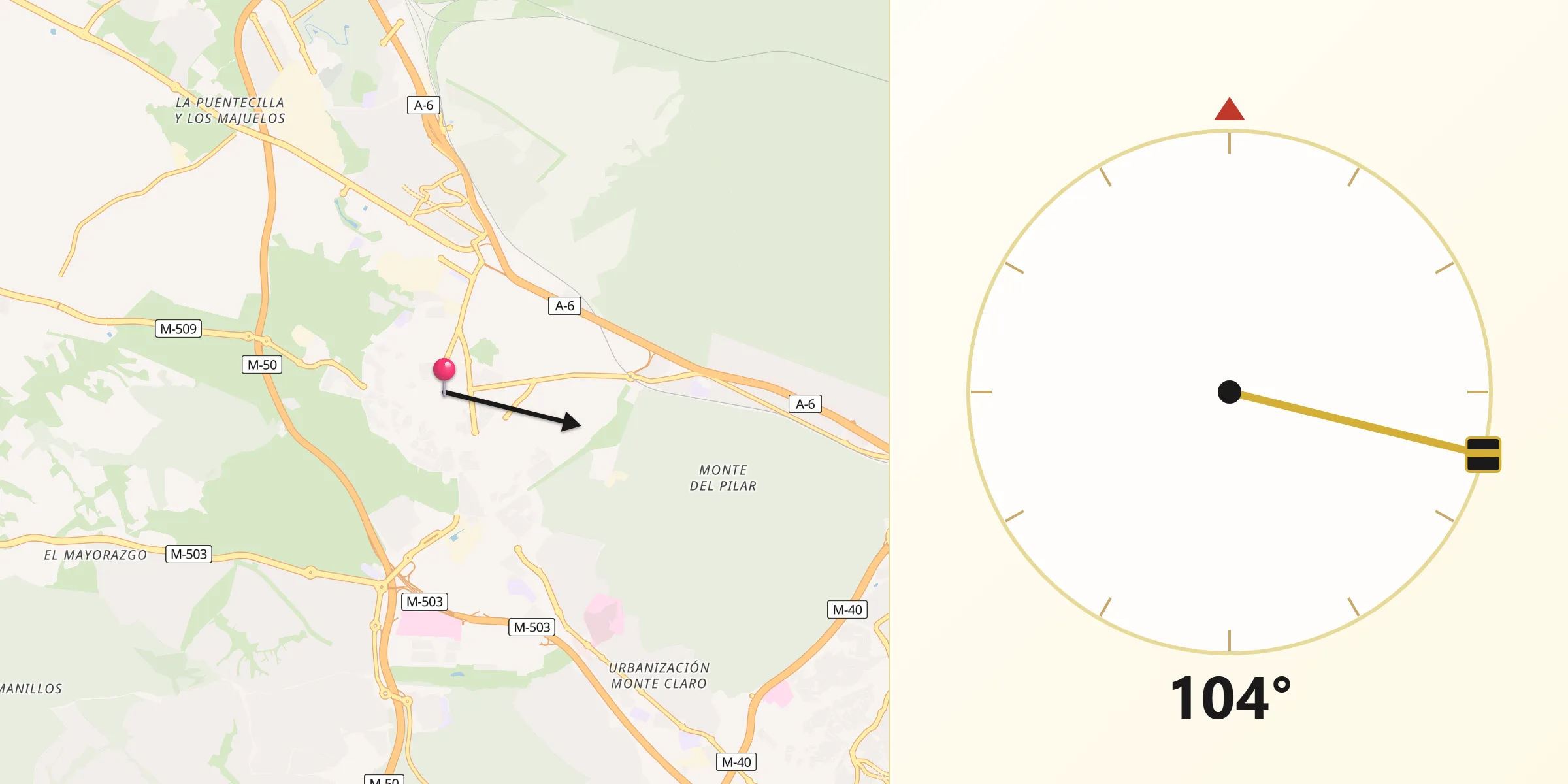 Dirección de la Qibla desde Majadahonda