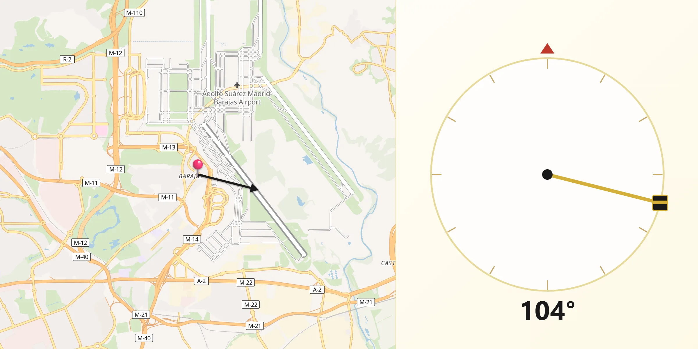 Dirección de la Qibla desde Barajas