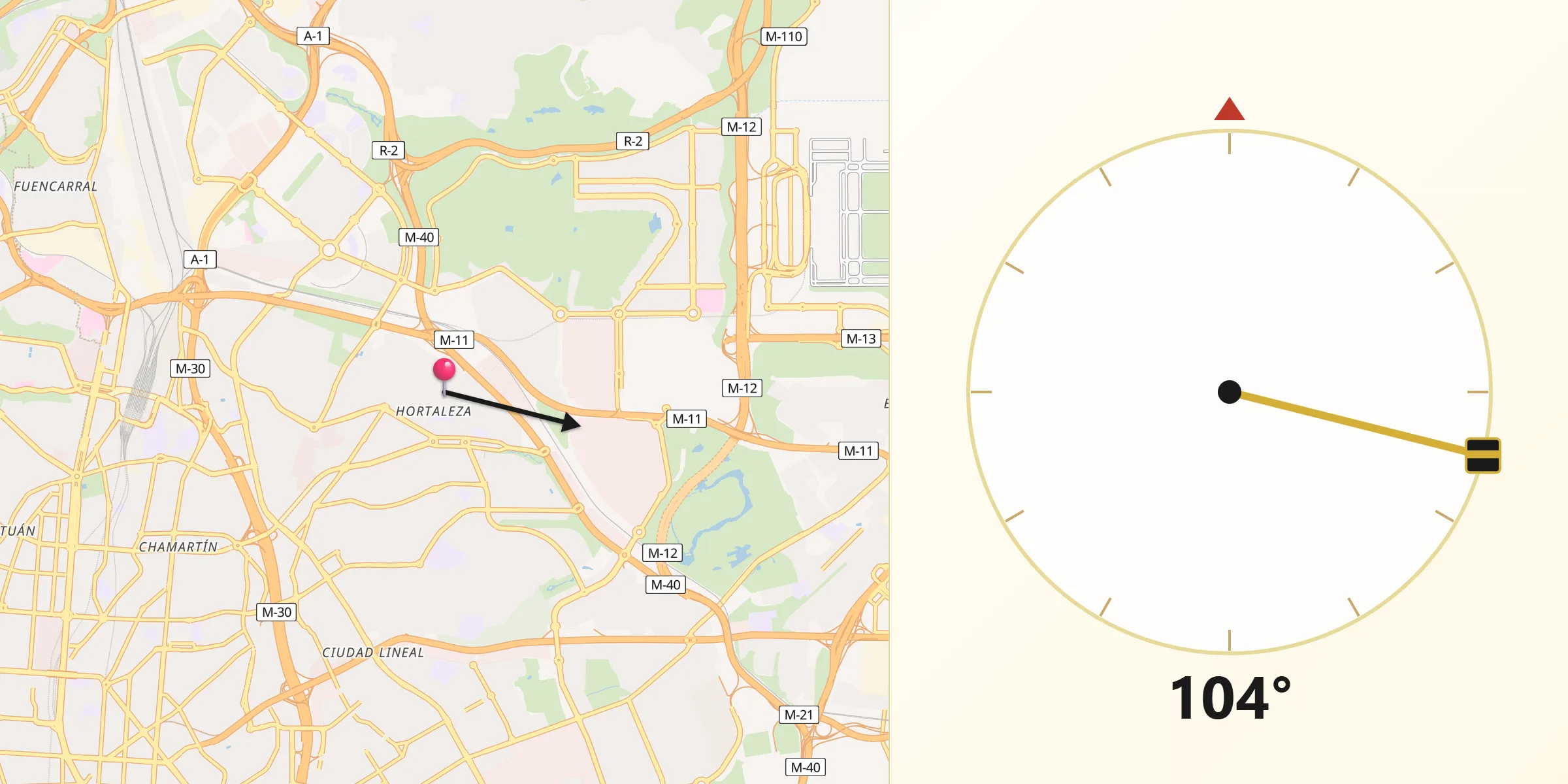 Direção da Qibla a partir de Hortaleza