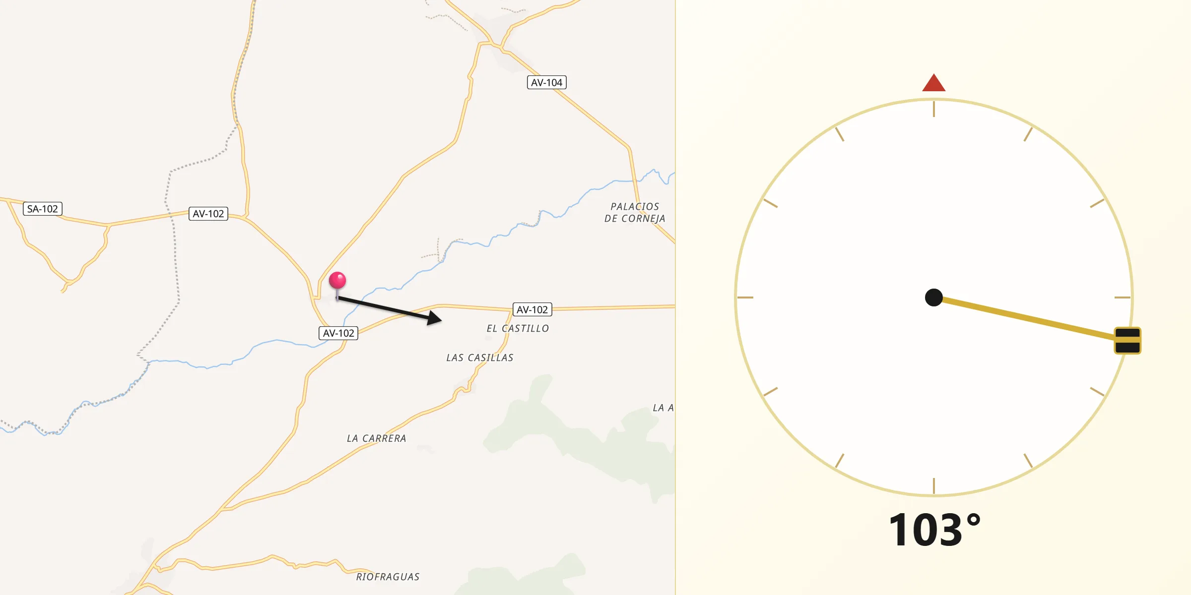 Dirección de la Qibla desde Villar de Corneja