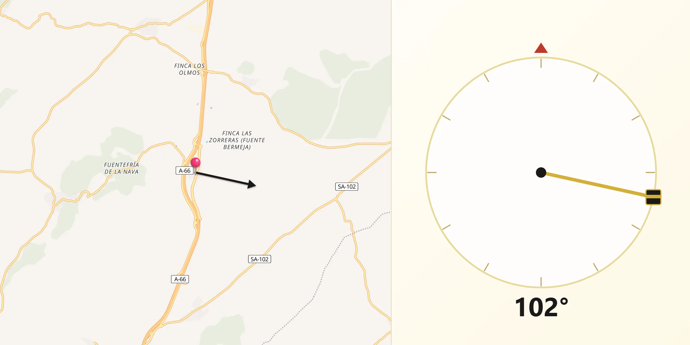Dirección de la Qibla desde Nava de Béjar