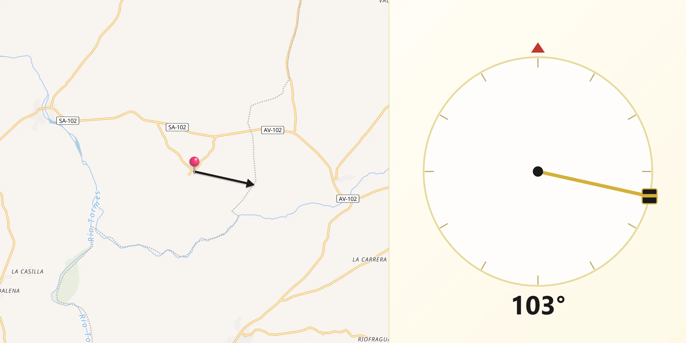Dirección de la Qibla desde Navamorales