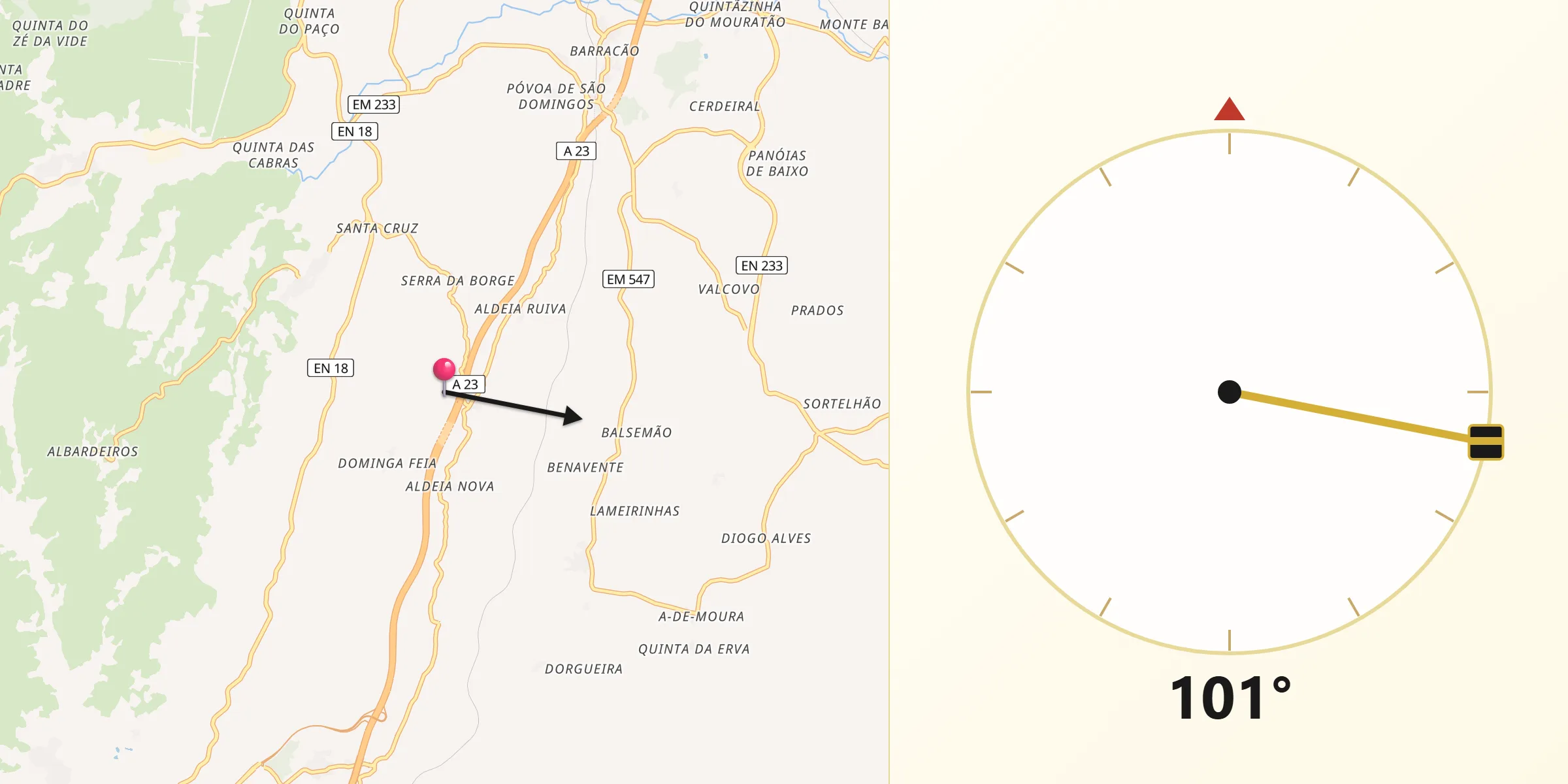 Direção da Qibla a partir de Ramela