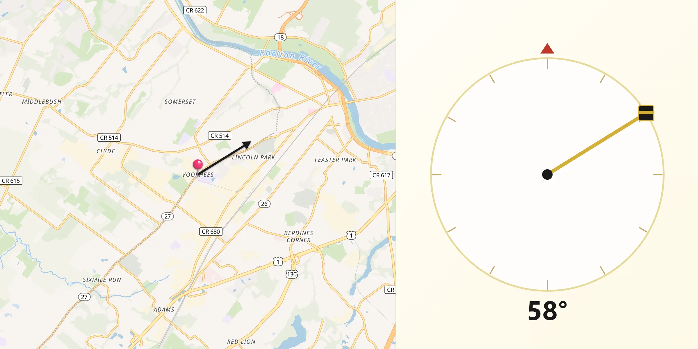 Qibla Direction from Voorhees