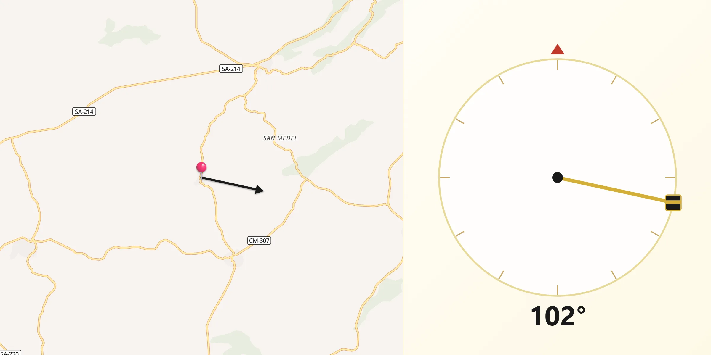 Dirección de la Qibla desde Valverde de Valdelacasa