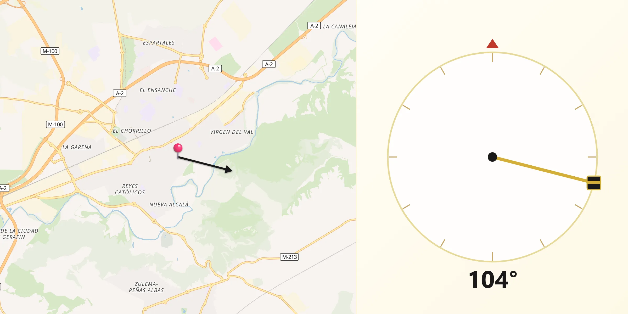 Direção da Qibla a partir de Alcalá de Henares