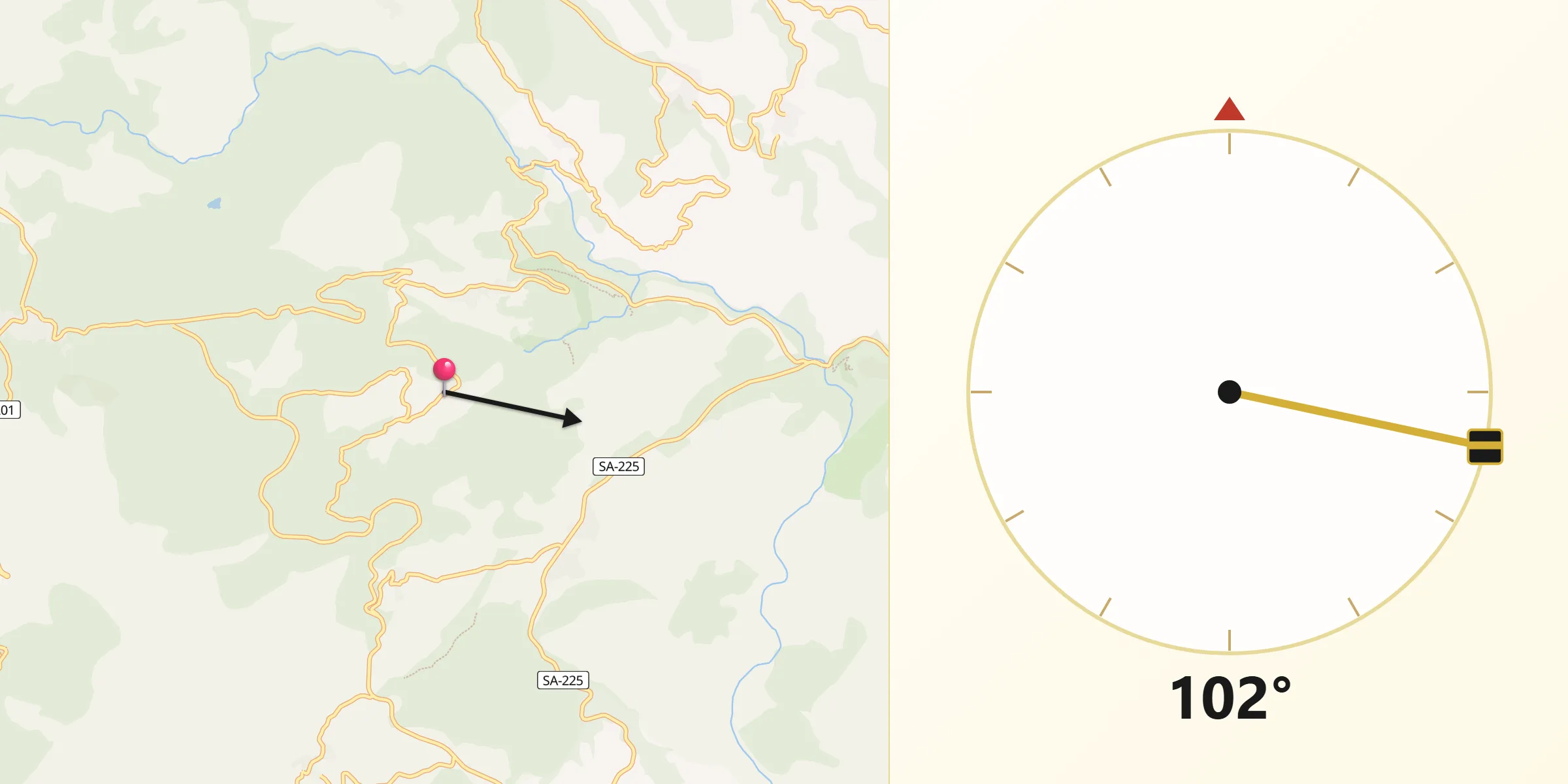 Dirección de la Qibla desde Monforte de la Sierra
