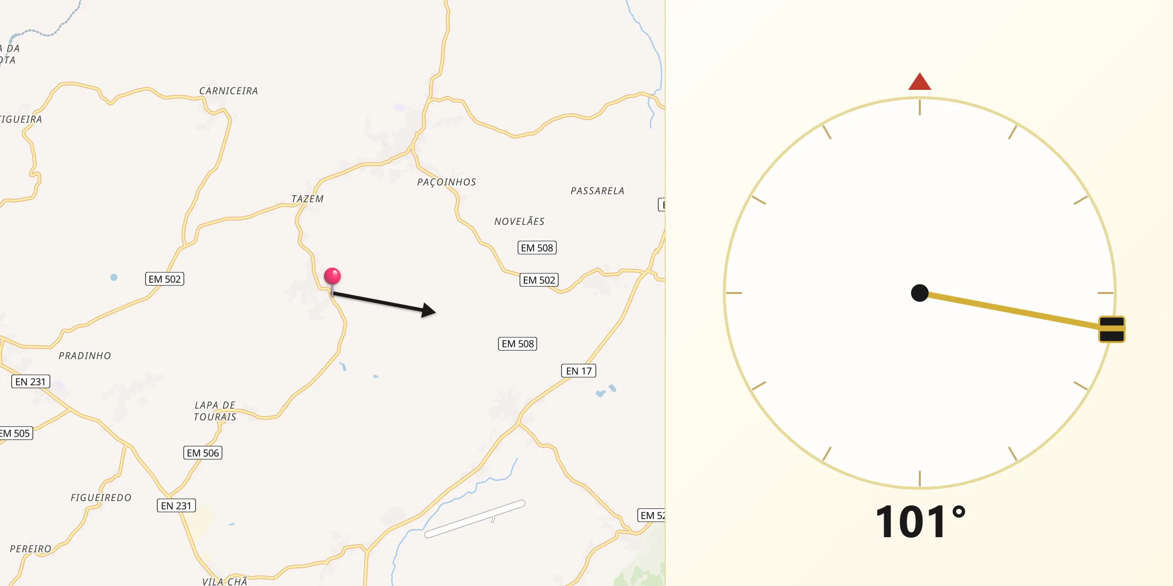 Direção da Qibla a partir de Lajes